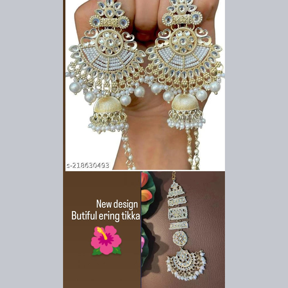 Gold Plated Jhumki Earrings With Maangtikka