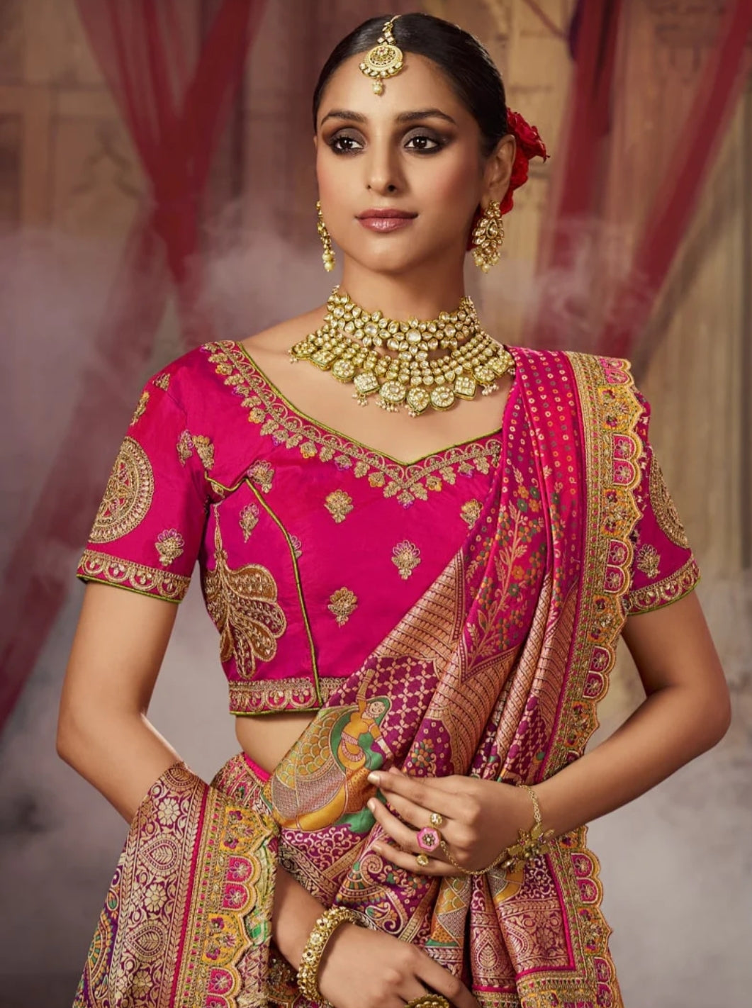Banarasi Silk Wedding Lehenga Choli Yellow and Pink