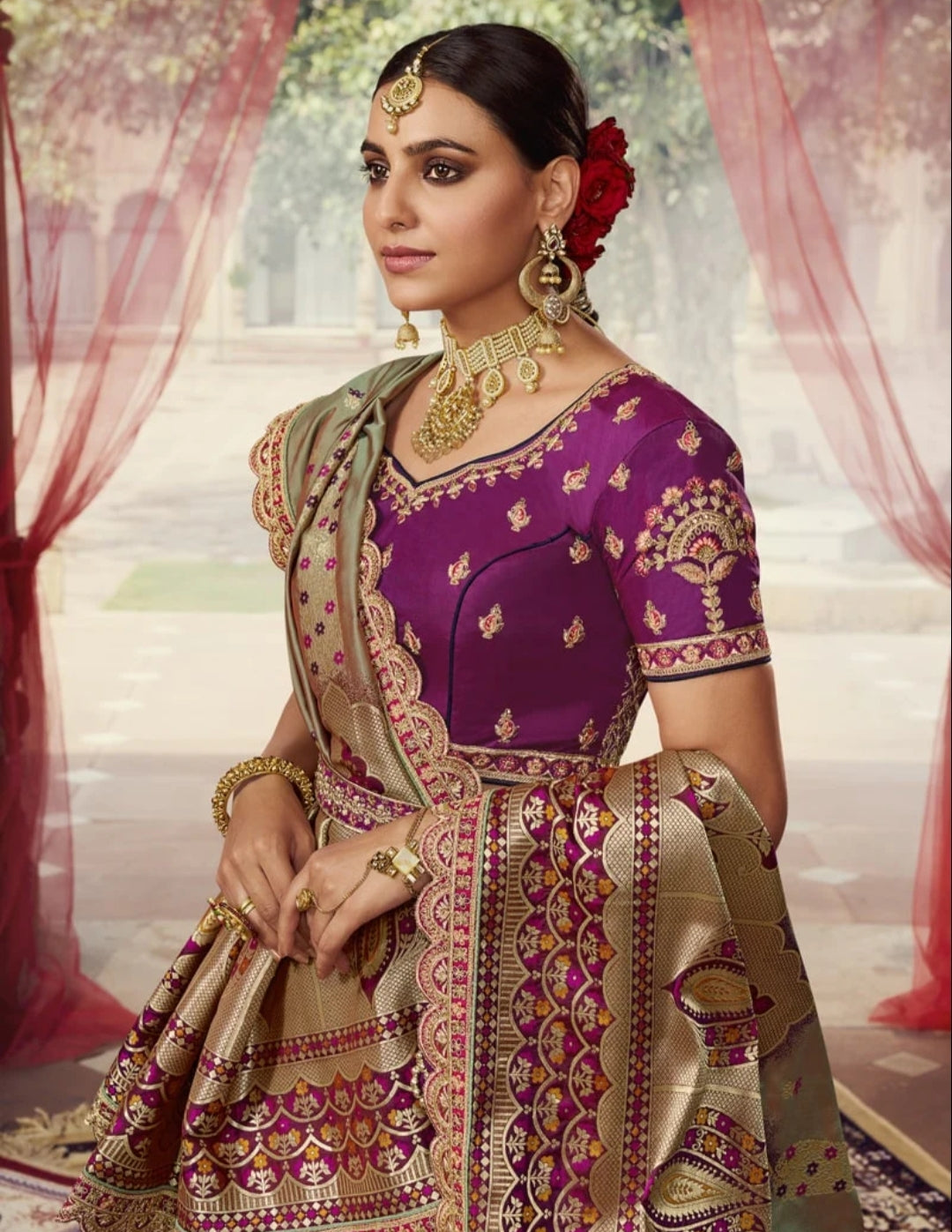 Banarasi Silk Wedding Lehenga Choli Purple