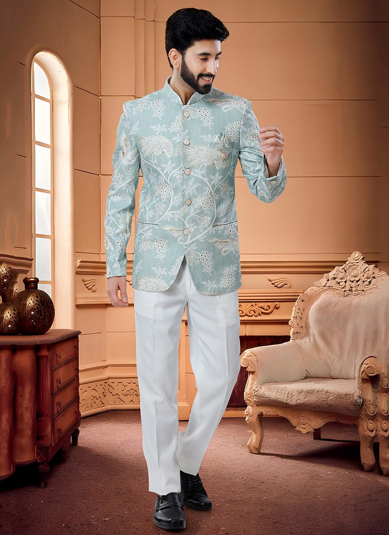 Base Blue Cotton Jodhpuri Suits - Sakhi Fashions