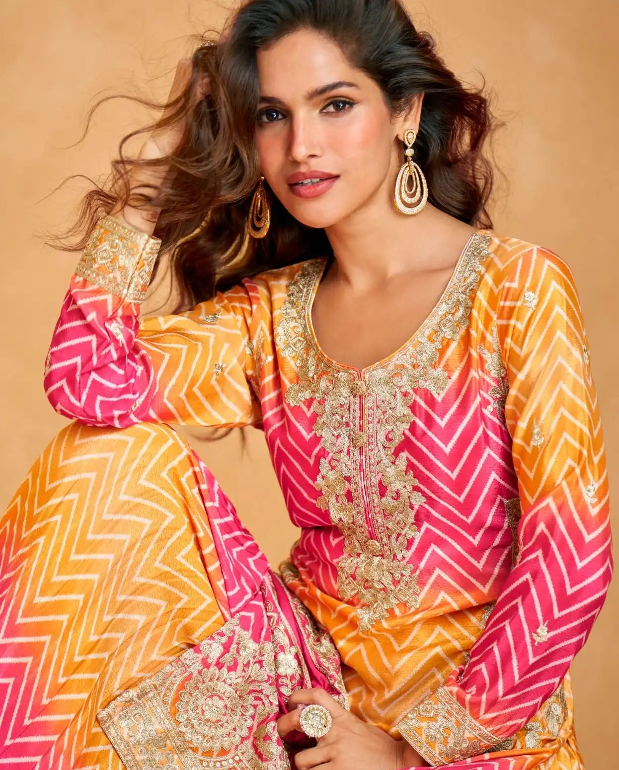 Chinon silk embroidered Palazzo Suit