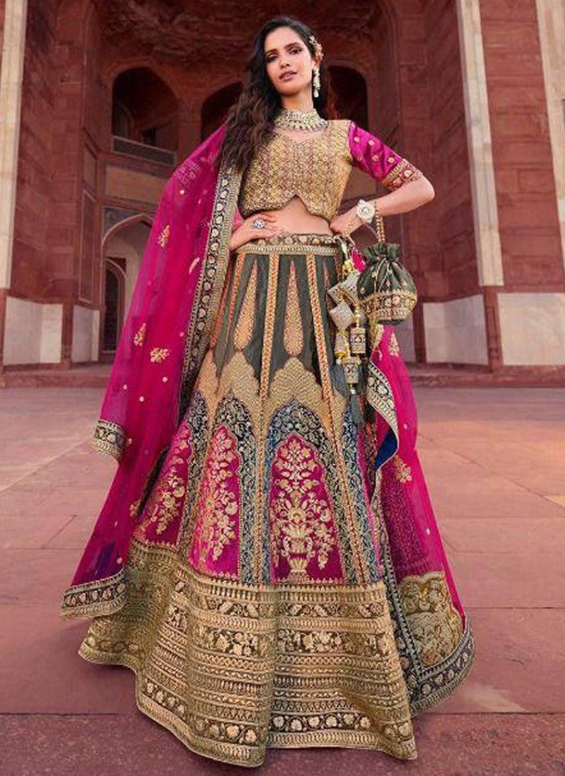 Dark  Pink  Heavy Embroidered Bridal Lehenga Choli - Sakhi Fashions