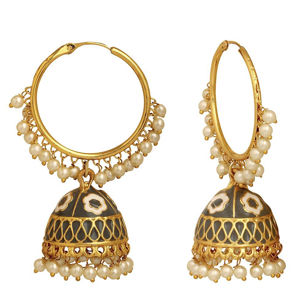 Meenakari Work Enamelled Artificial Pearl Bali Jhumki Earrings