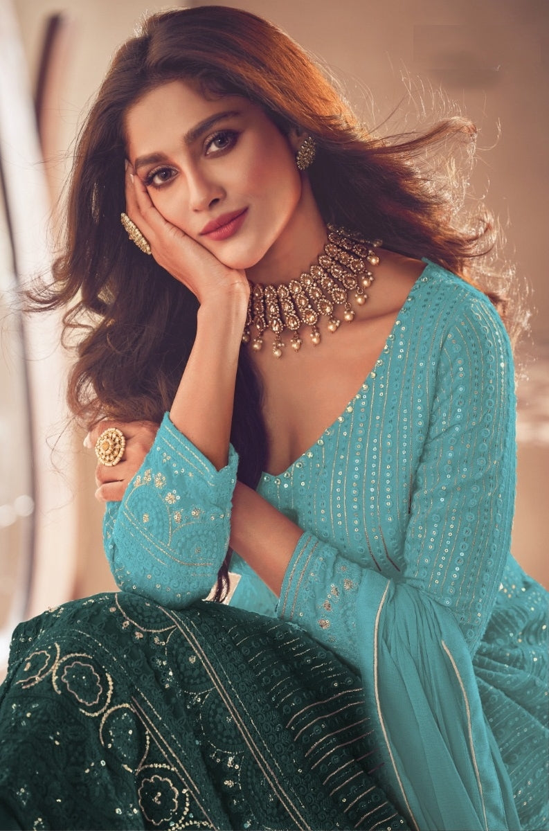 Georgette Embroidered Salwar Suits Blue - Sakhi Fashions