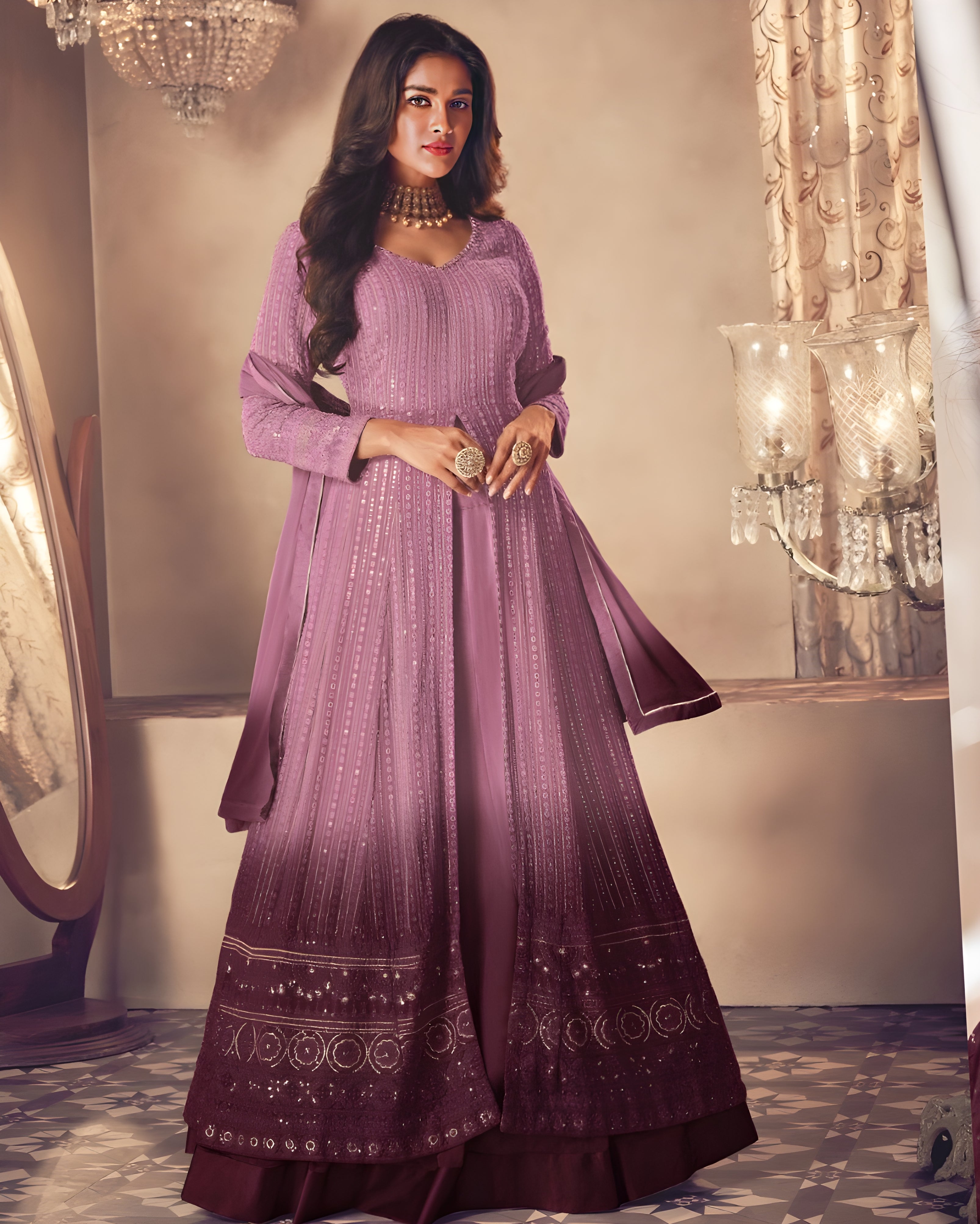 Georgette Embroidered Salwar Suits Wine - Sakhi Fashions