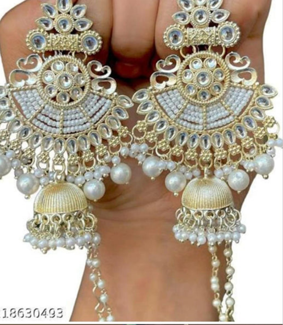 Gold Plated Jhumki Earrings With Maangtikka