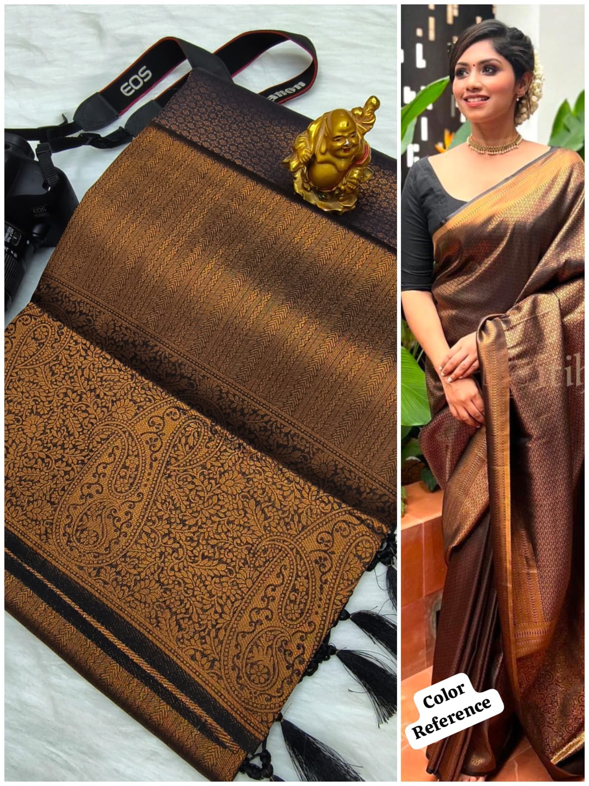 Soft Silk fabric Copper Zari Deep Brown