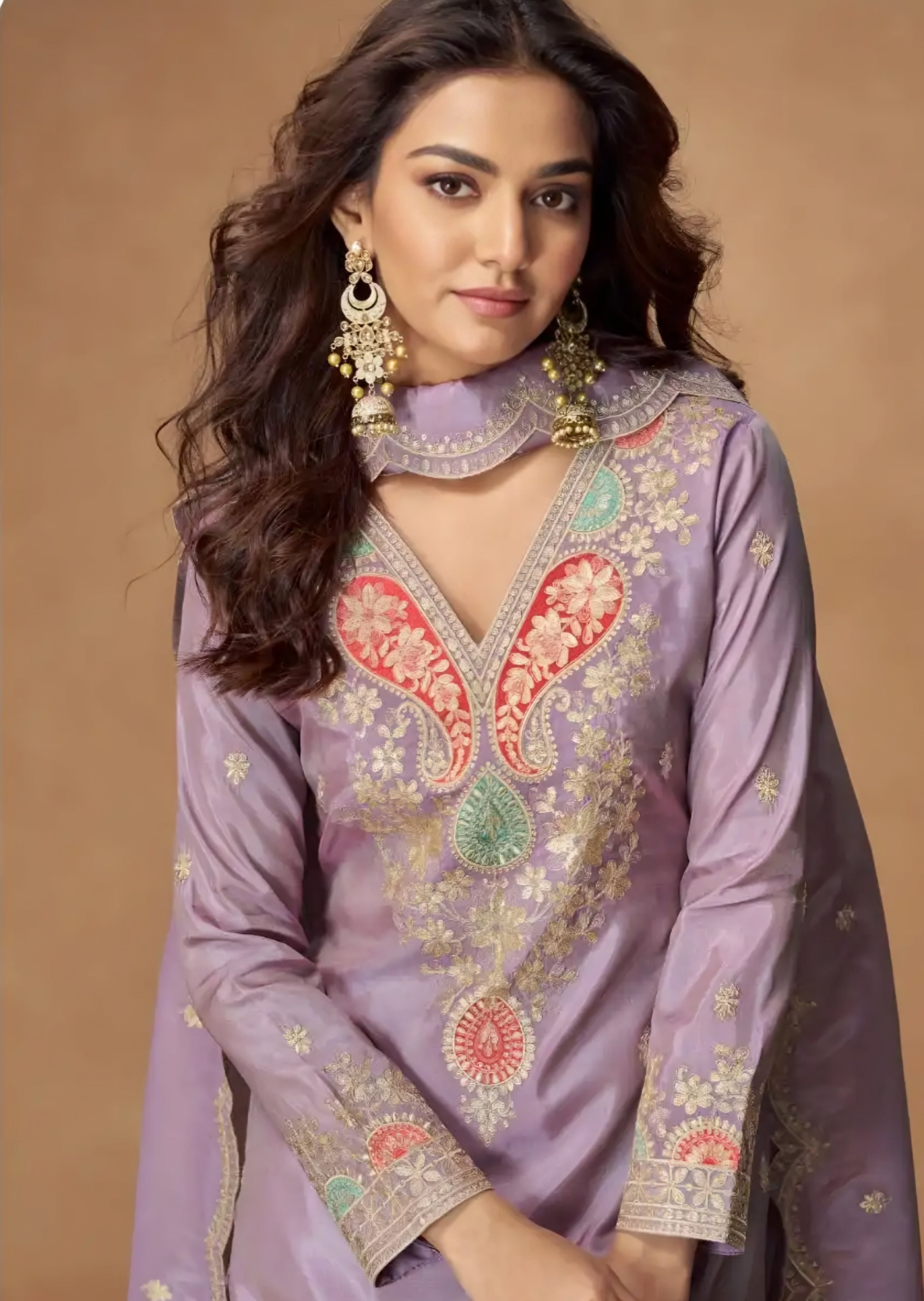 Lavender Embroidered Shimmer Silk Salwar Kameez with Dupatta – Indian Ethnic Wear Australia