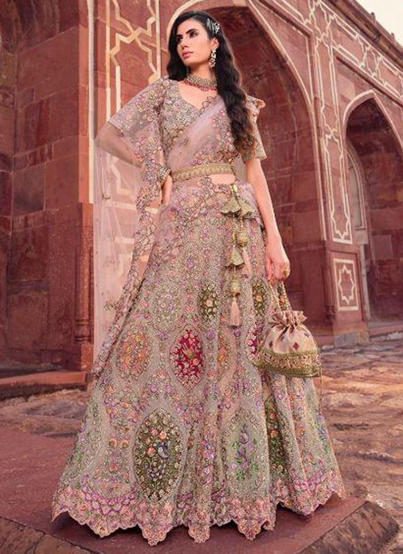 Light Pink  Heavy Embroidered Bridal Lehenga Choli - Sakhi Fashions