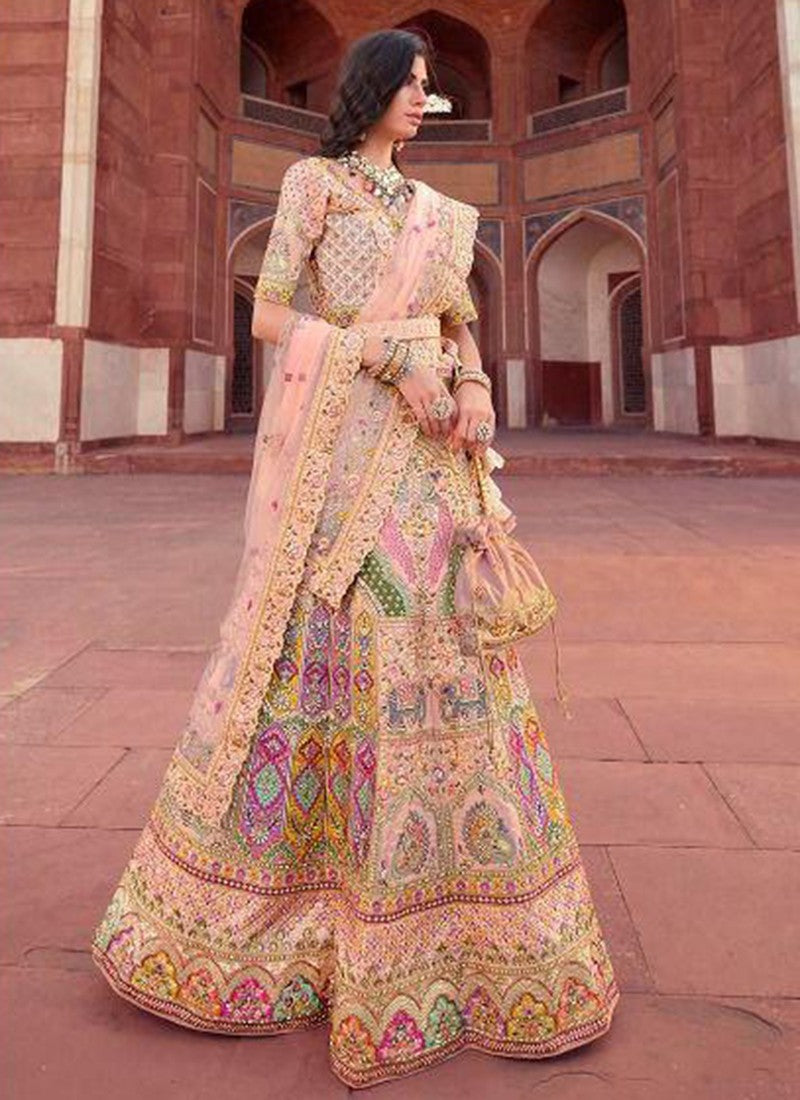 Peach Heavy Embroidered Velvet Bridal Lehenga Choli - Sakhi Fashions