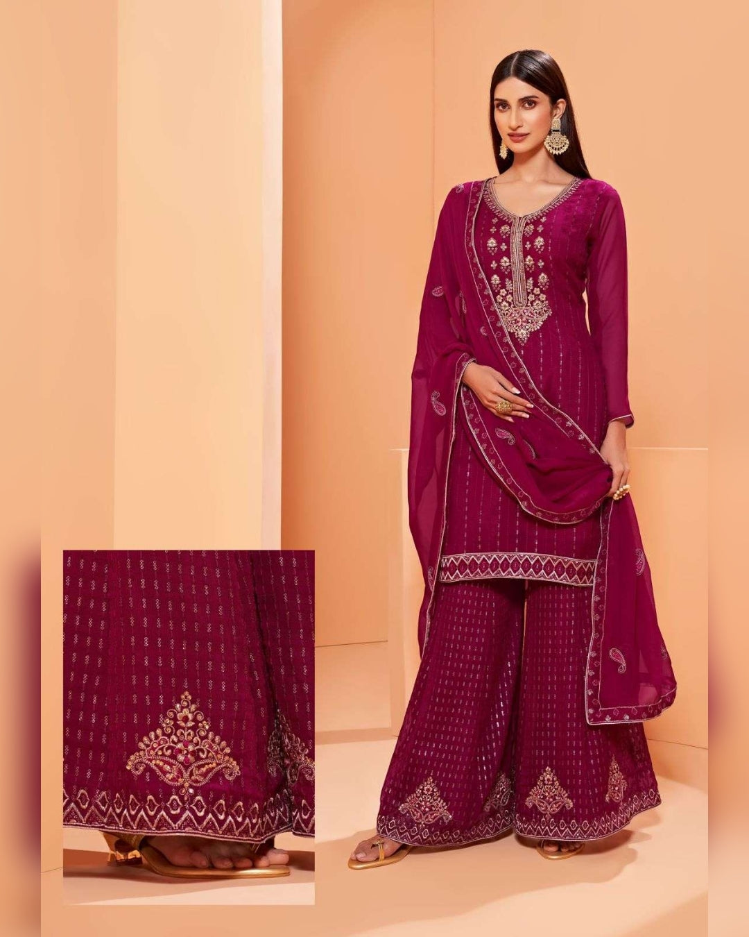 Pure Georgette Embroidered Sharara Suits Plus