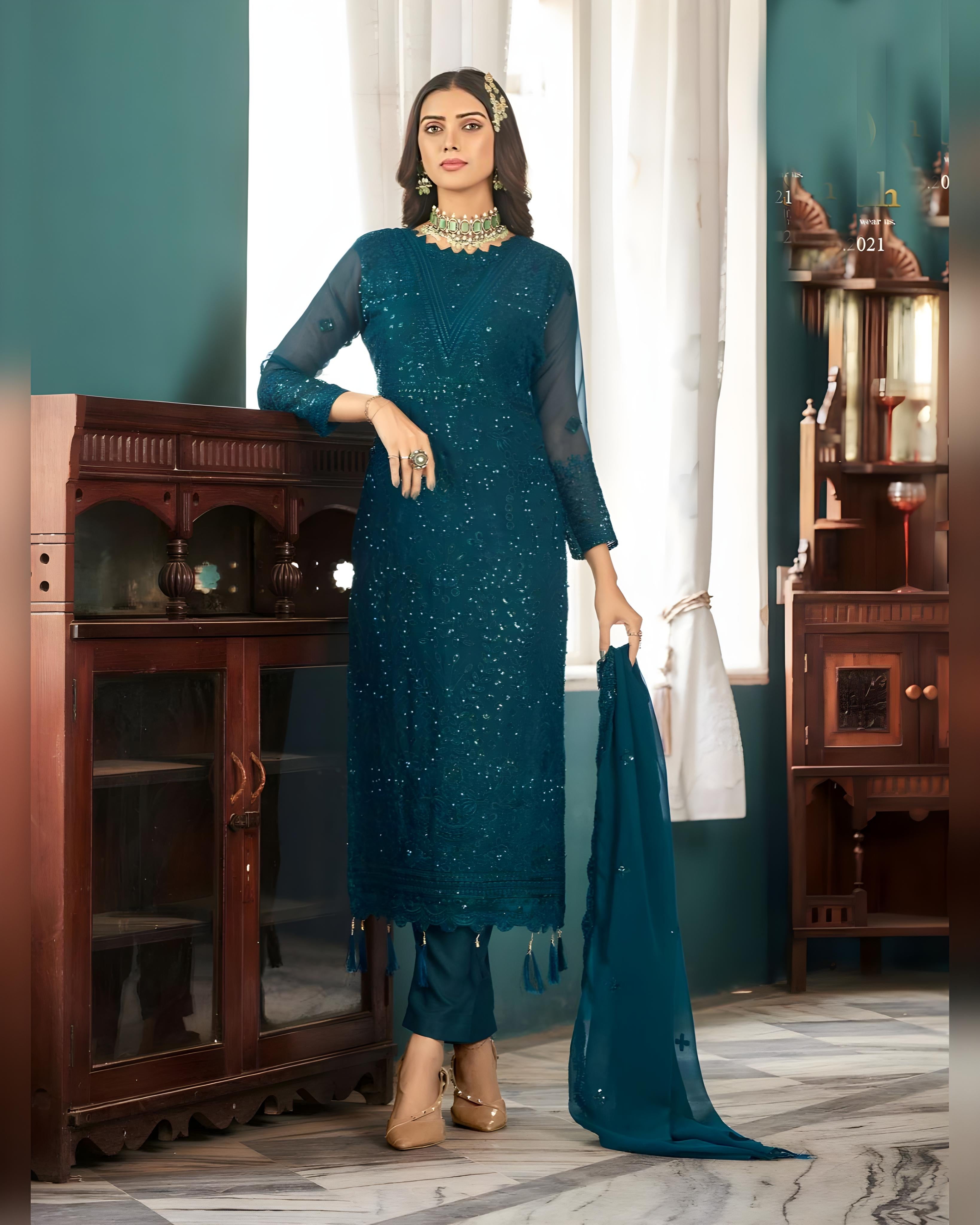 Embroidered Georgette Pant Suits Plus