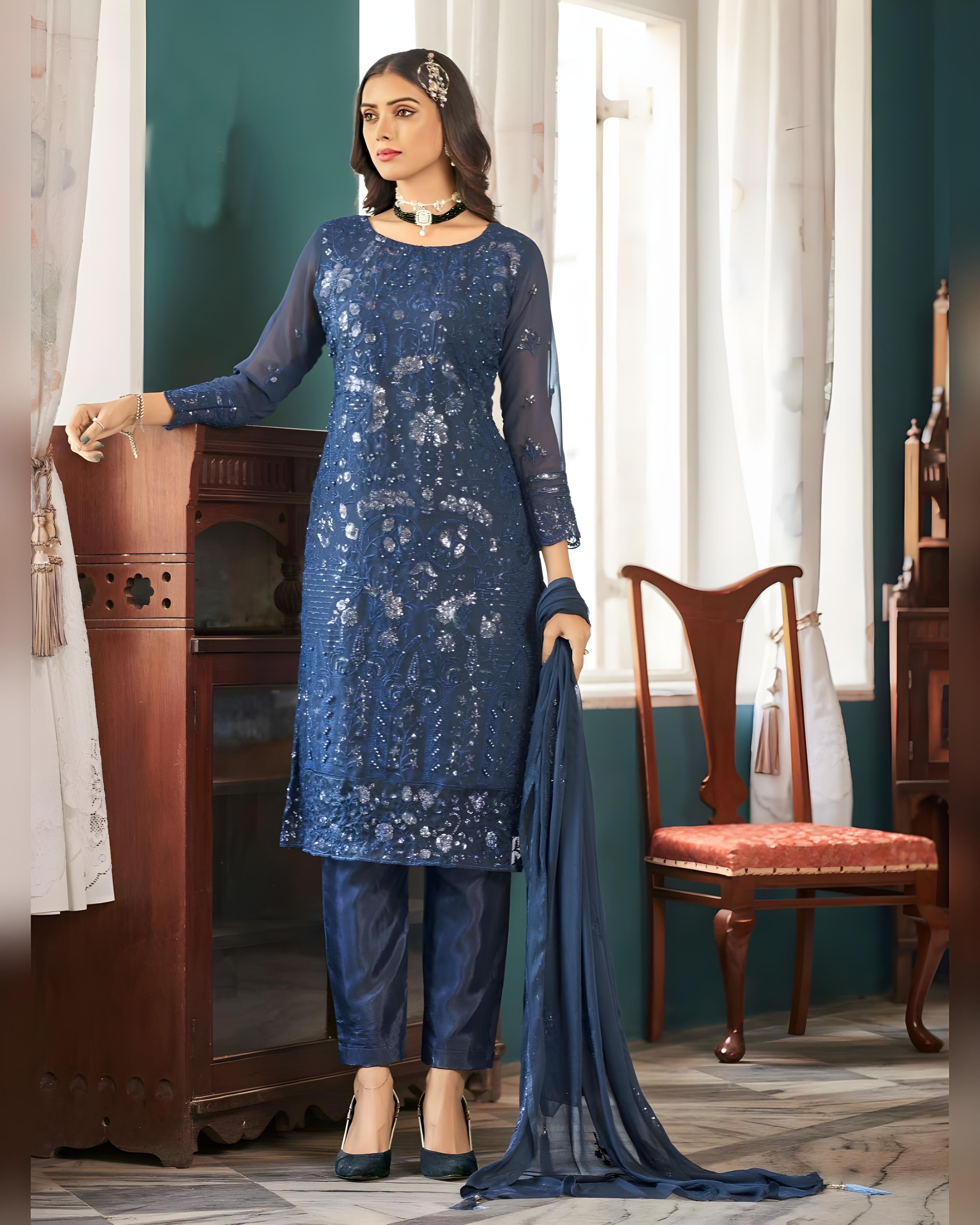 Embroidered Georgette Pant Suits Plus