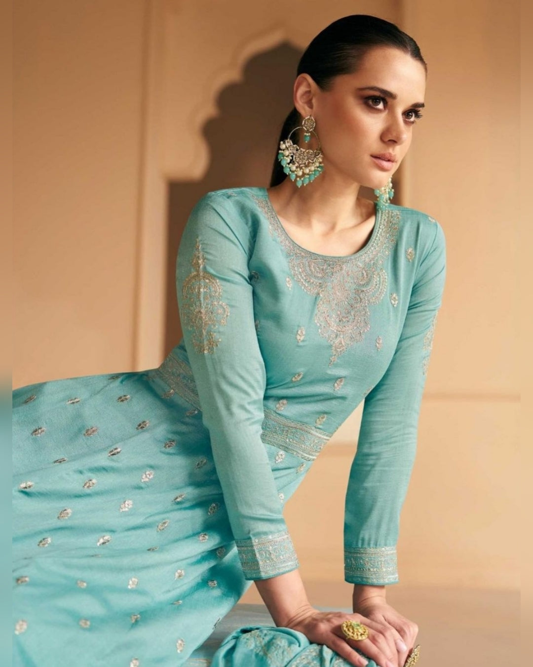 Blue Premium Silk Zari Embroidered Anarkali Gown