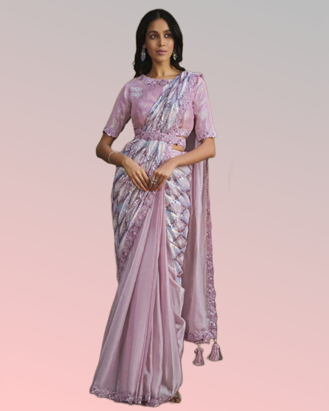 Crepe Satin  Embroidered Ready to Wear Saree
