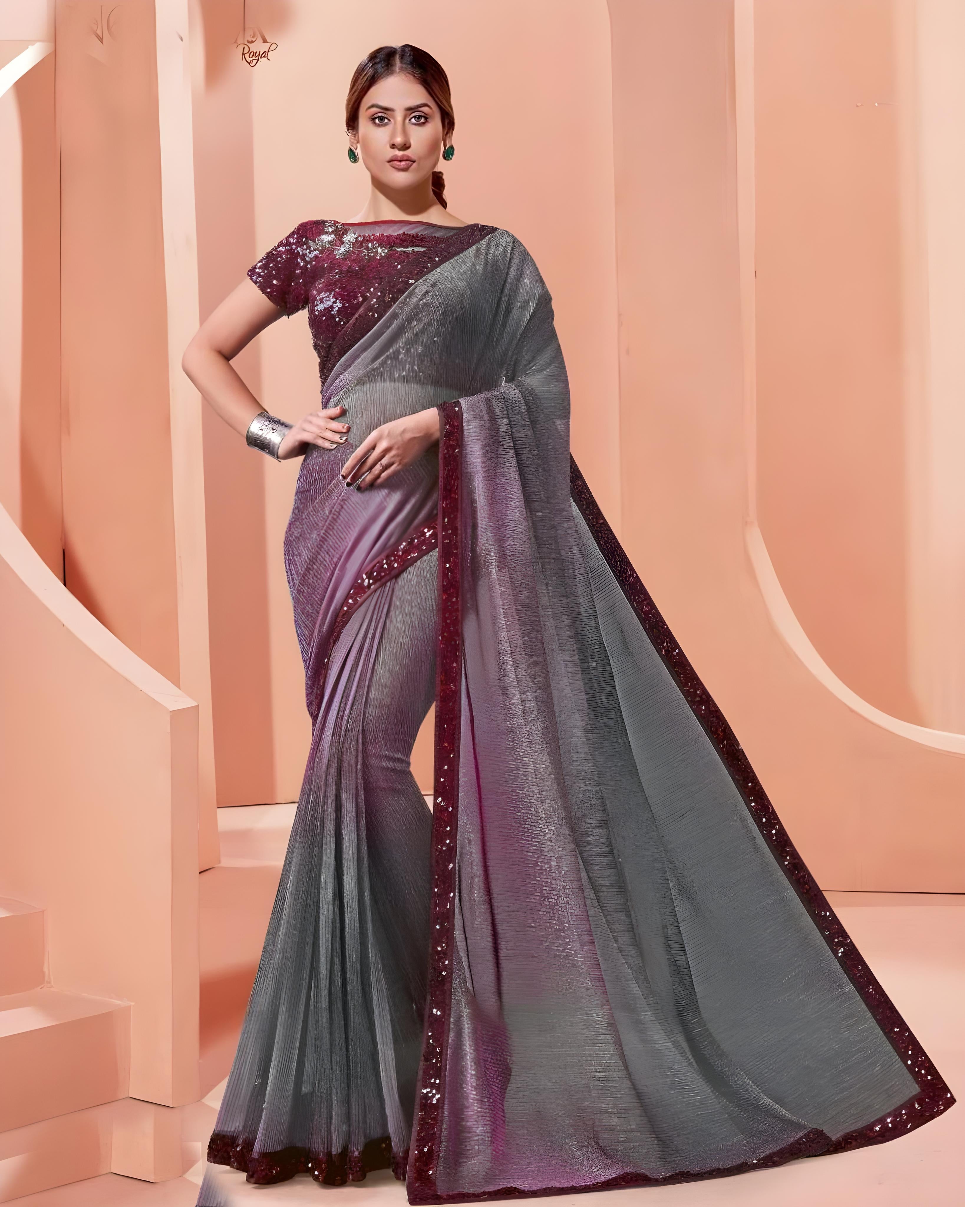 Sequins Embroidered Lycra Saree Stitched Blouse