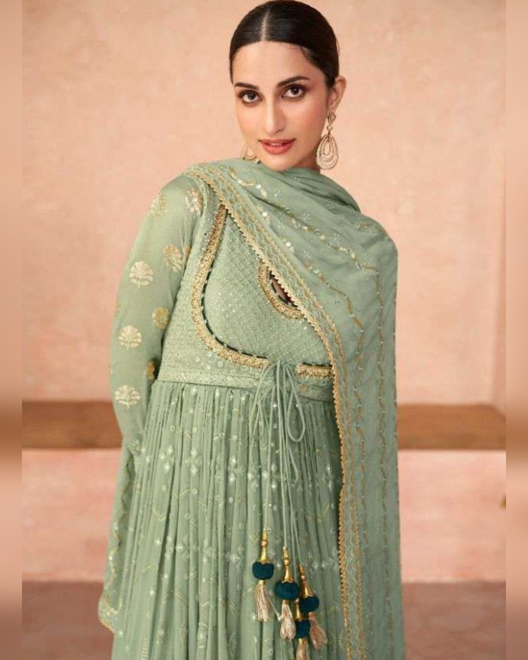 Georgette Green Thread Embroidered Anarkali Suits