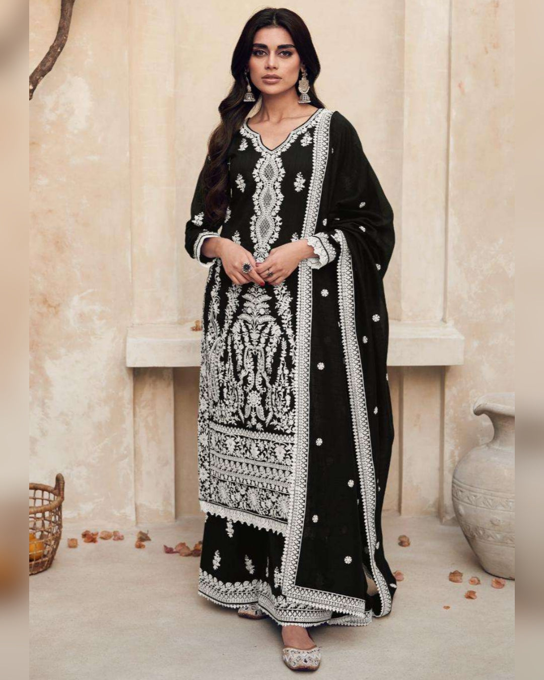 Premium Silk Black and White Salwar Suits