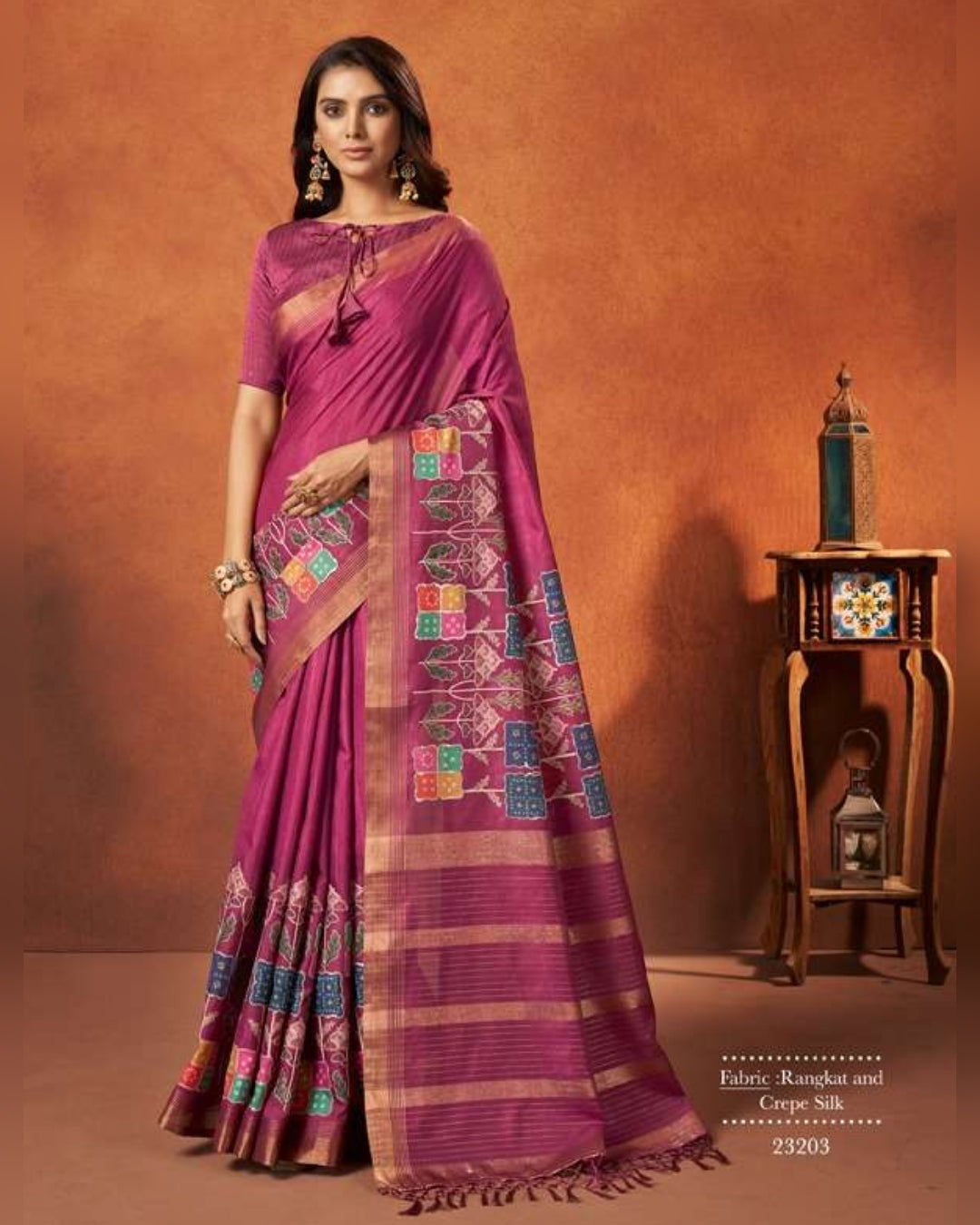 Abstract Crepe Silk Party wear Designer Saree Pink