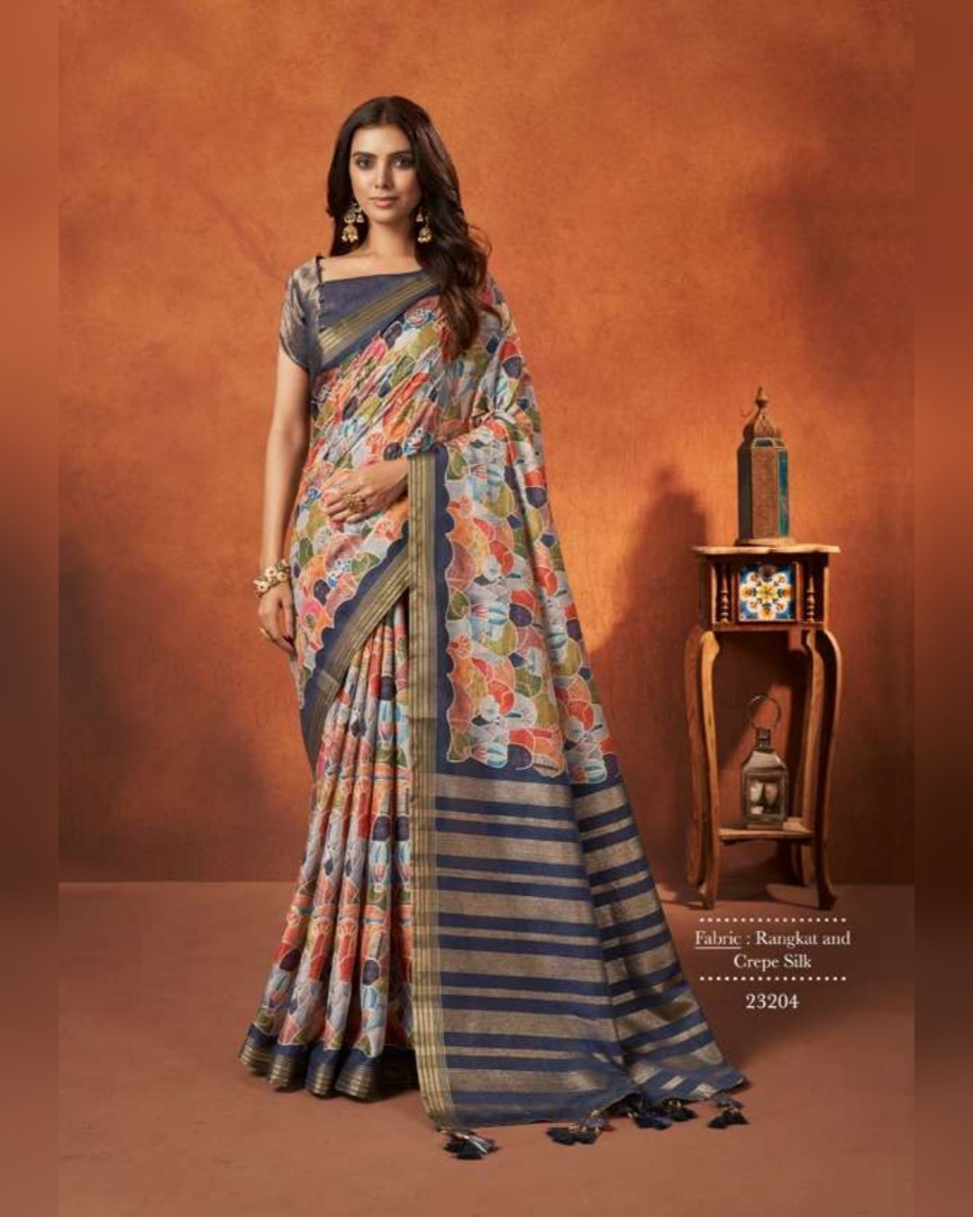Abstract  Crepe Silk Party wear Designer Saree Blue