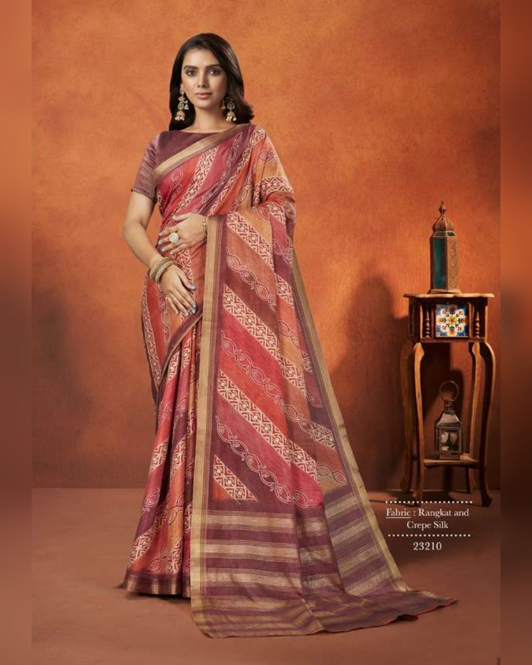 Abstract Crepe Silk Party wear Designer Saree Brown