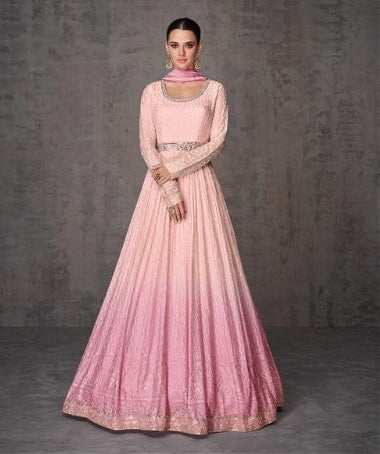 Embroidered Real Georgette Anarkali Gown Pink
