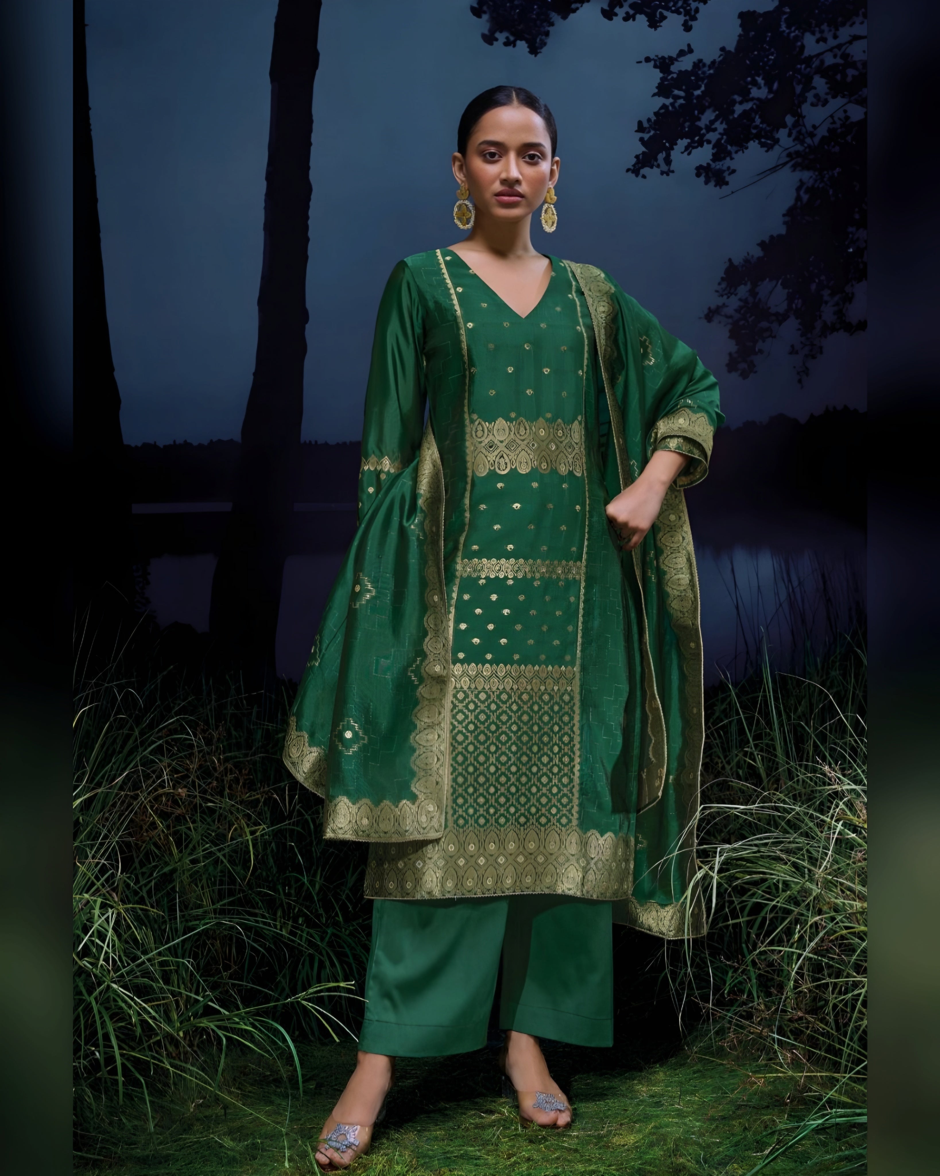 Designer Viscose Silk Jacquard Salwar Kameez Suit Set with Handwork & Jari Lace – Indian Ethnic Wear for Women