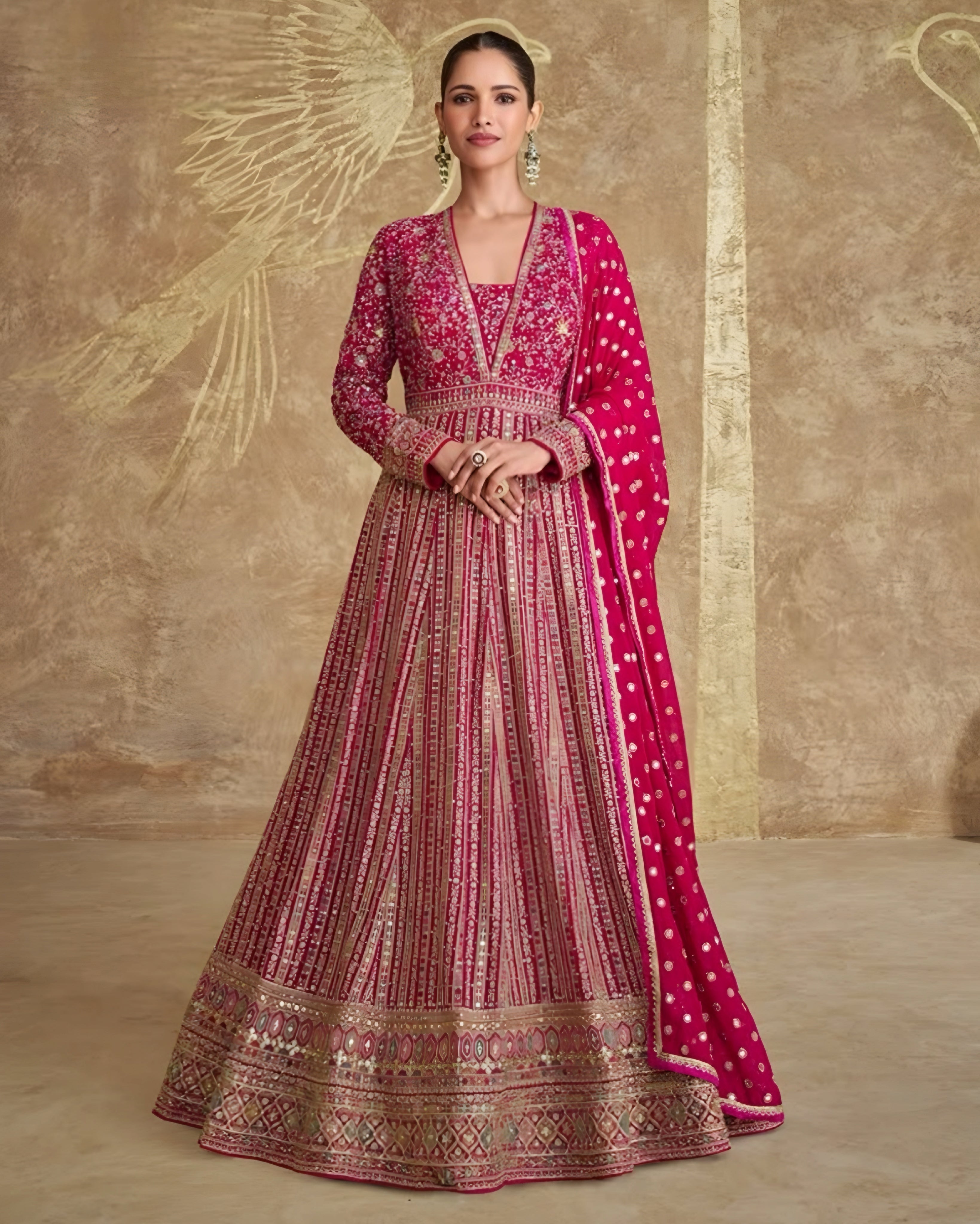 Heavy Embroidered Anarkali Gown Burgundy