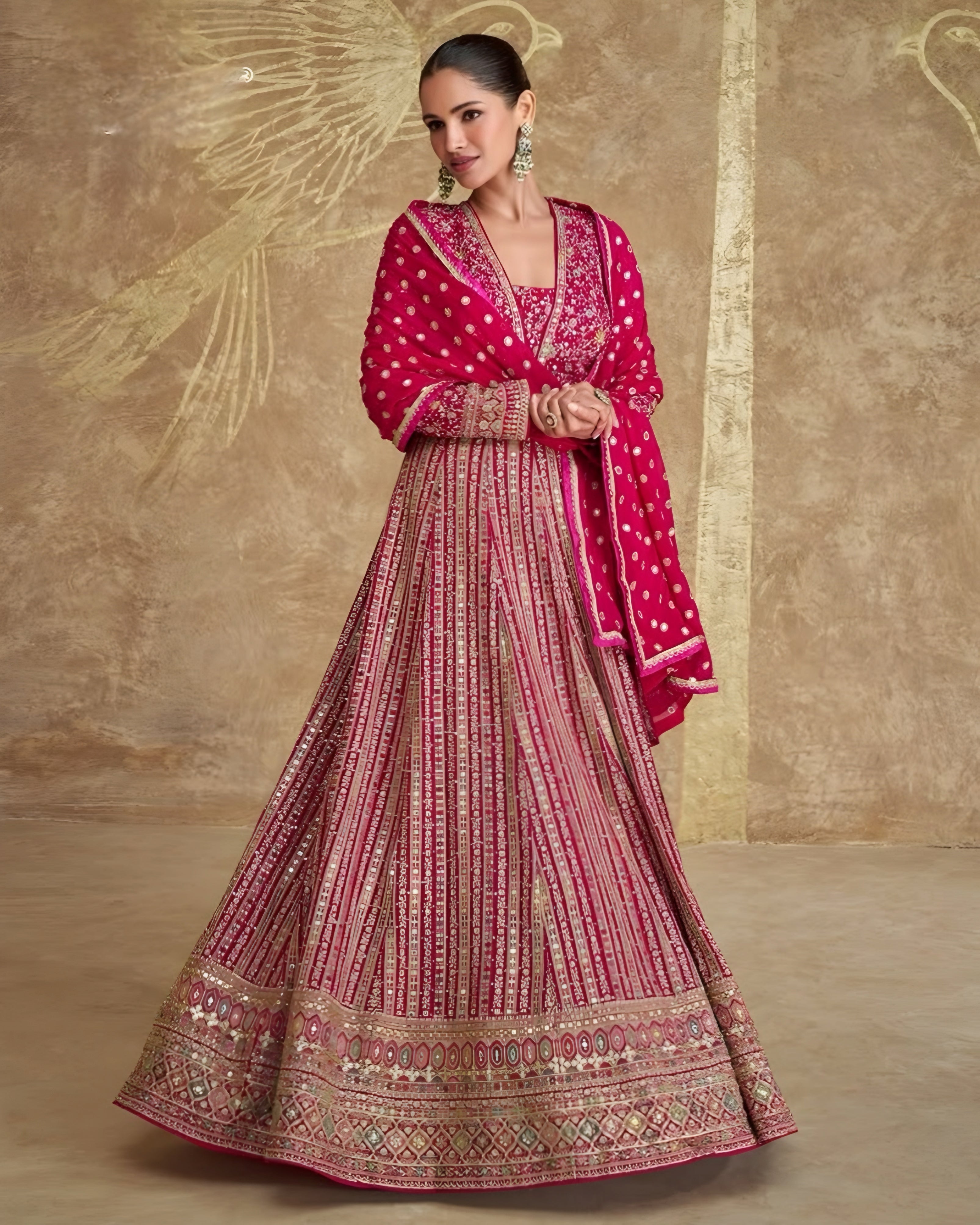 Heavy Embroidered Anarkali Gown Burgundy