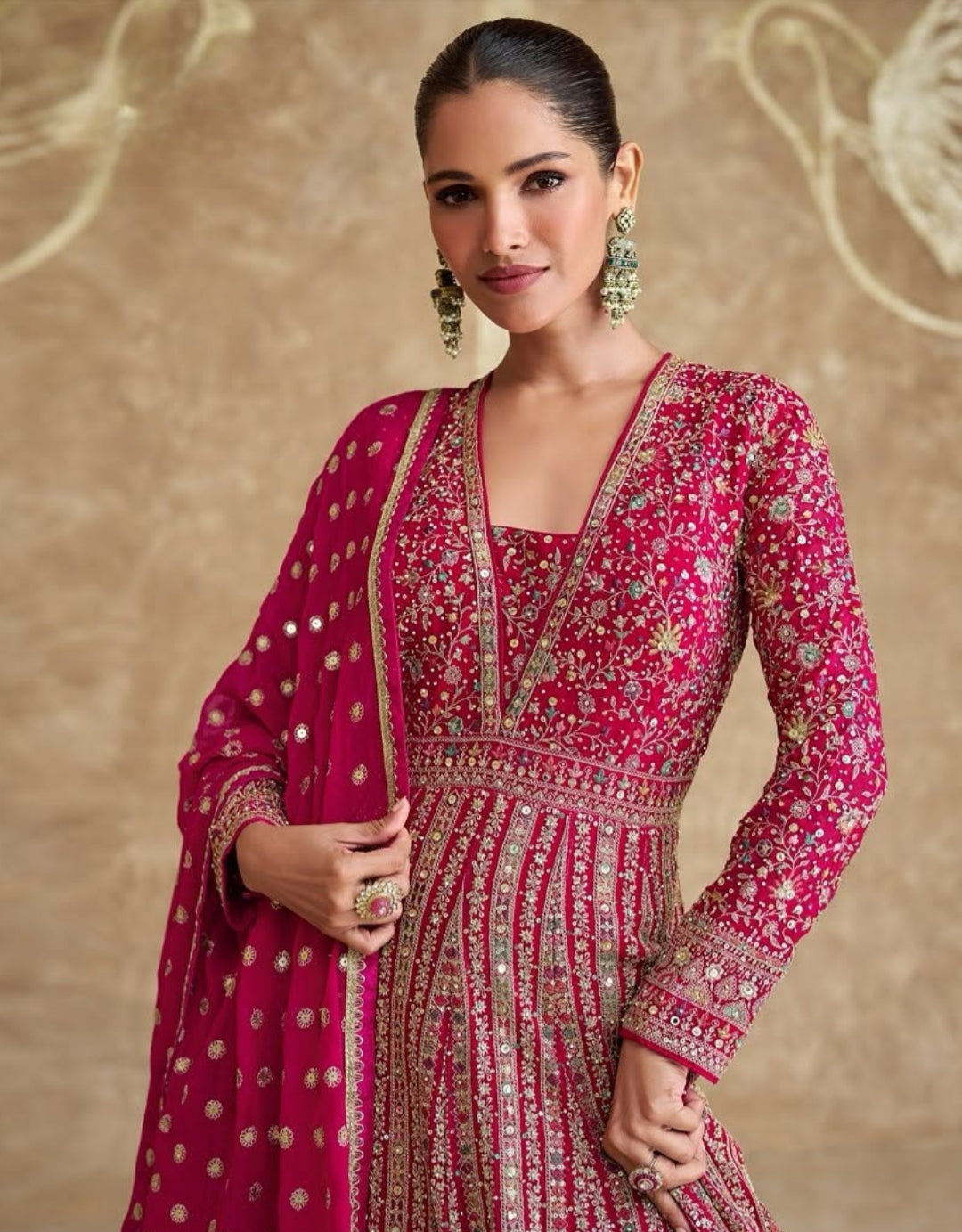 Heavy Embroidered Anarkali Gown Burgundy
