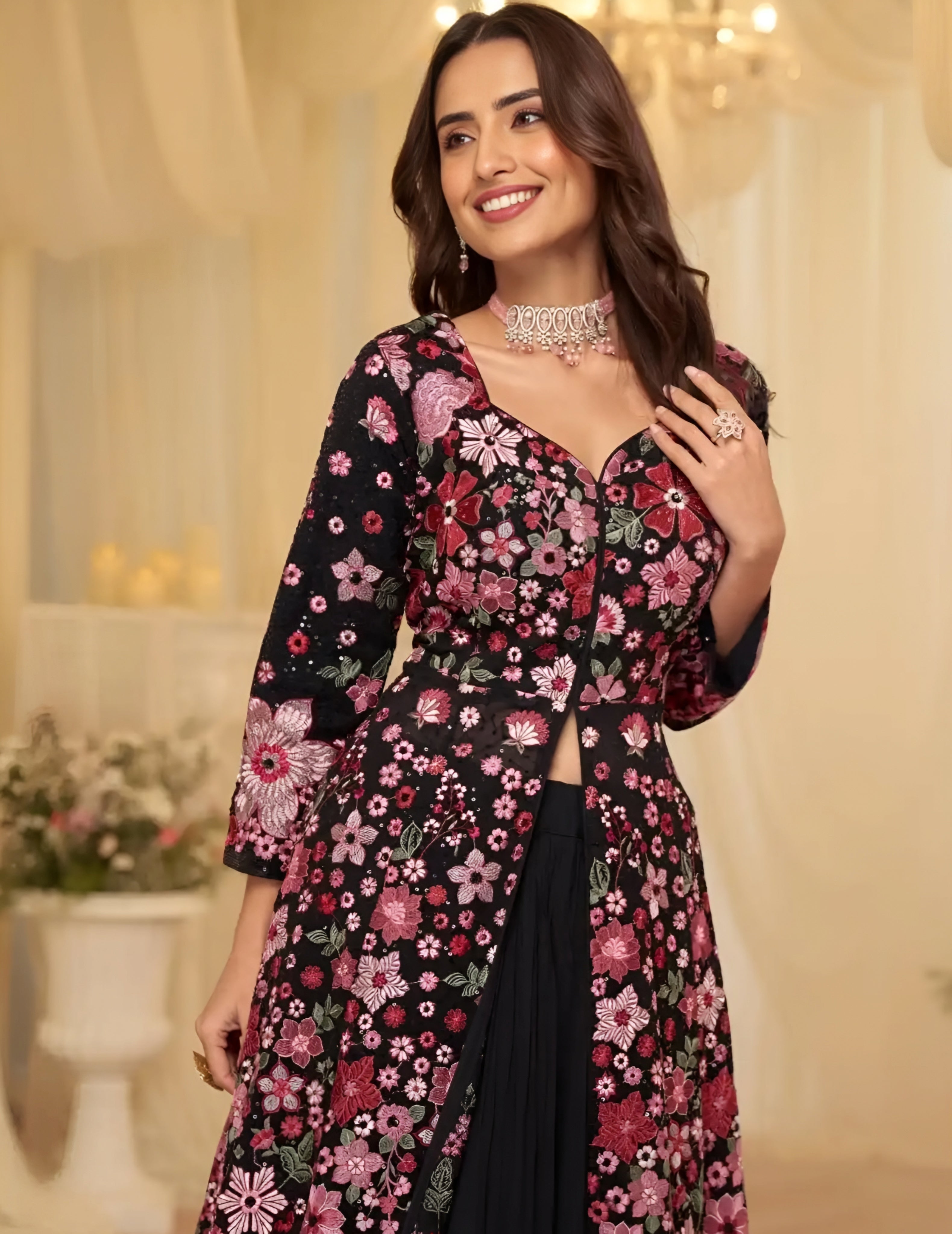 Floral Georgette Heavy Embroidered Anarkali Gown