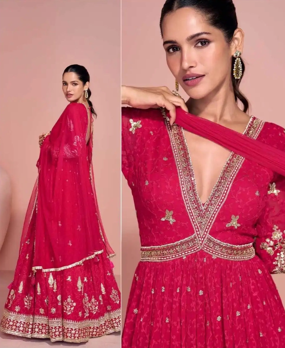 Real Georgette Embroidered Anarkali Gown Pink
