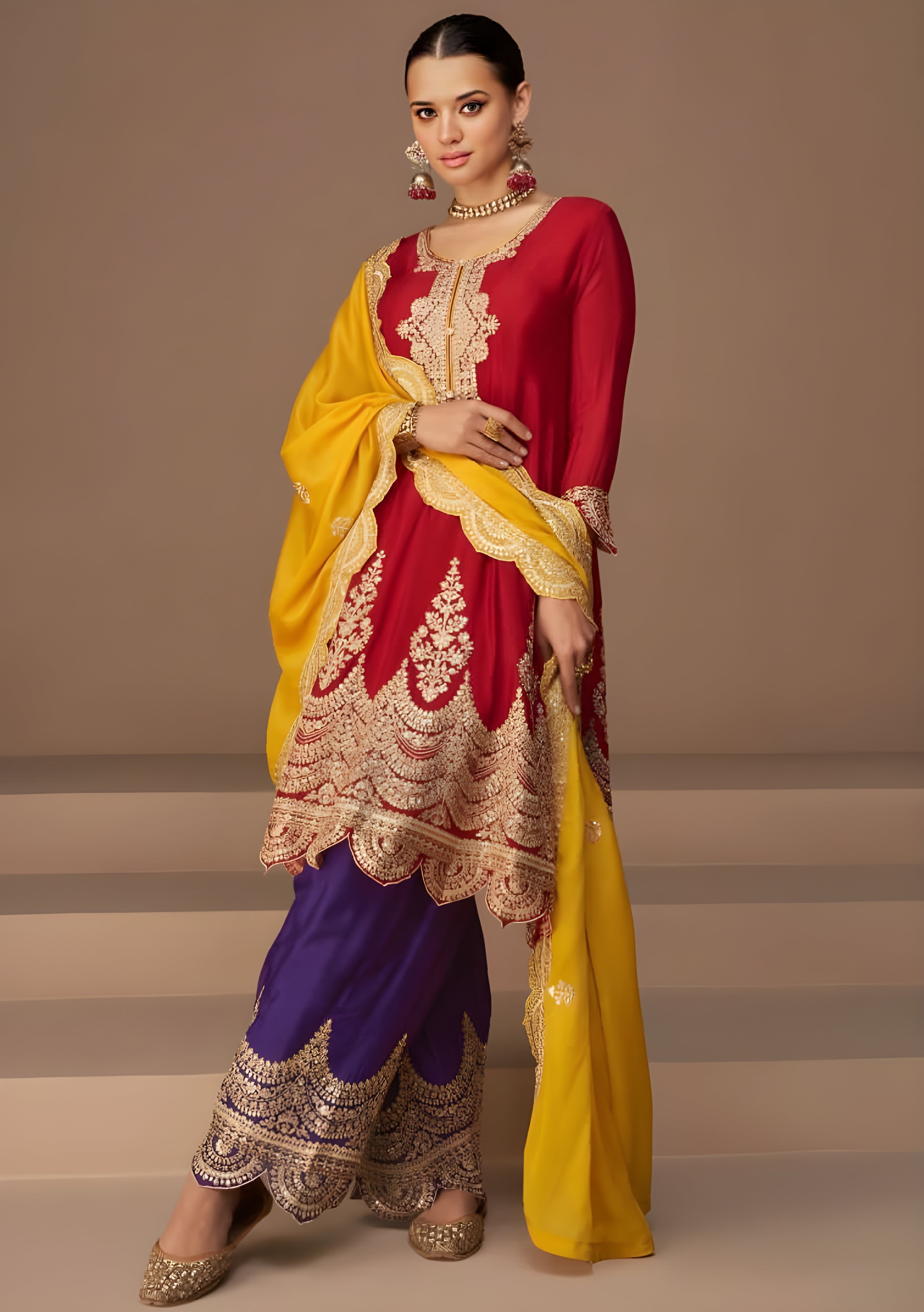 Heavy Embroidered Premium Silk  Salwar Suits Red - Sakhi Fashions