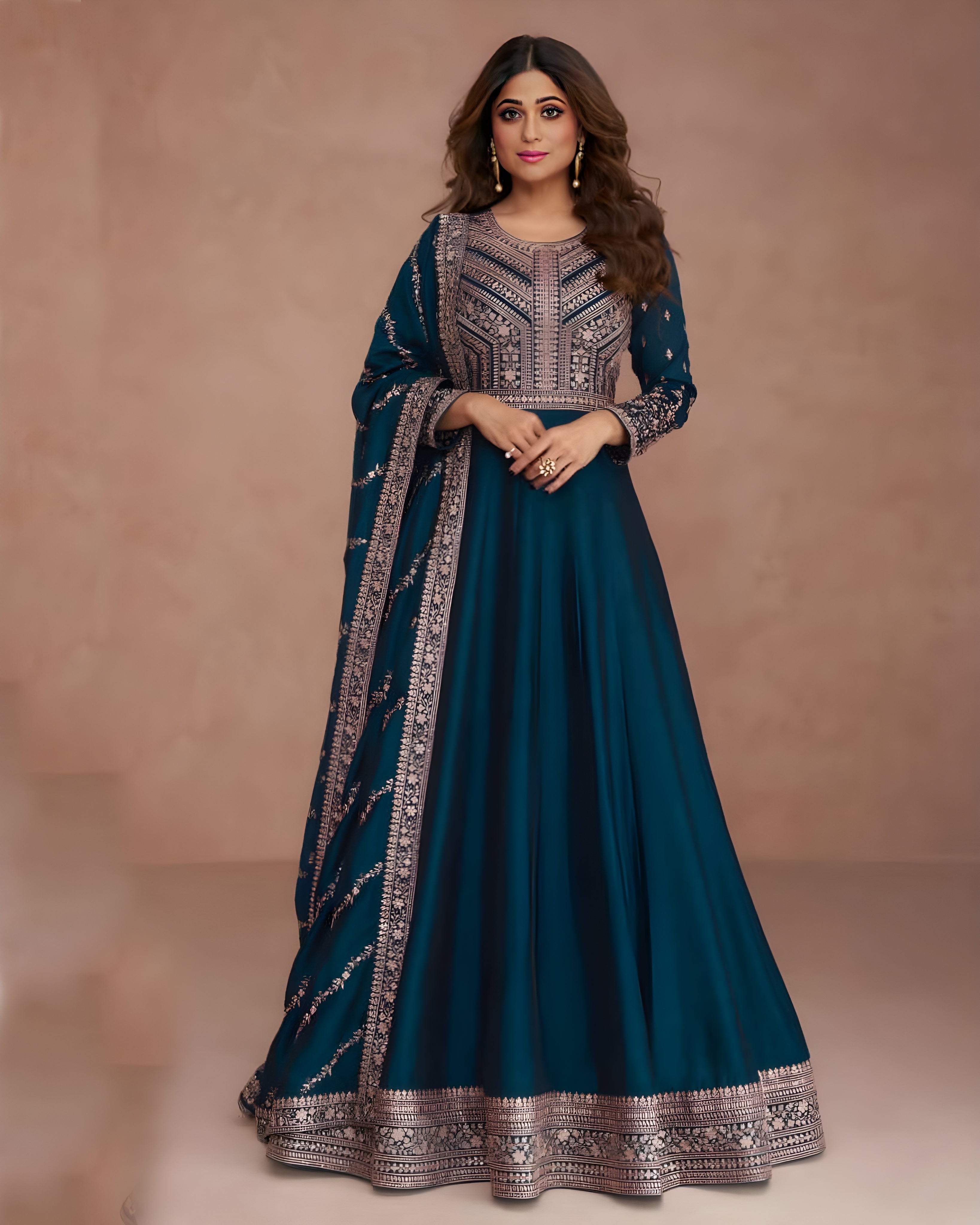 Premium Silk Embroidered Anarkali Suits Teal - Sakhi Fashions