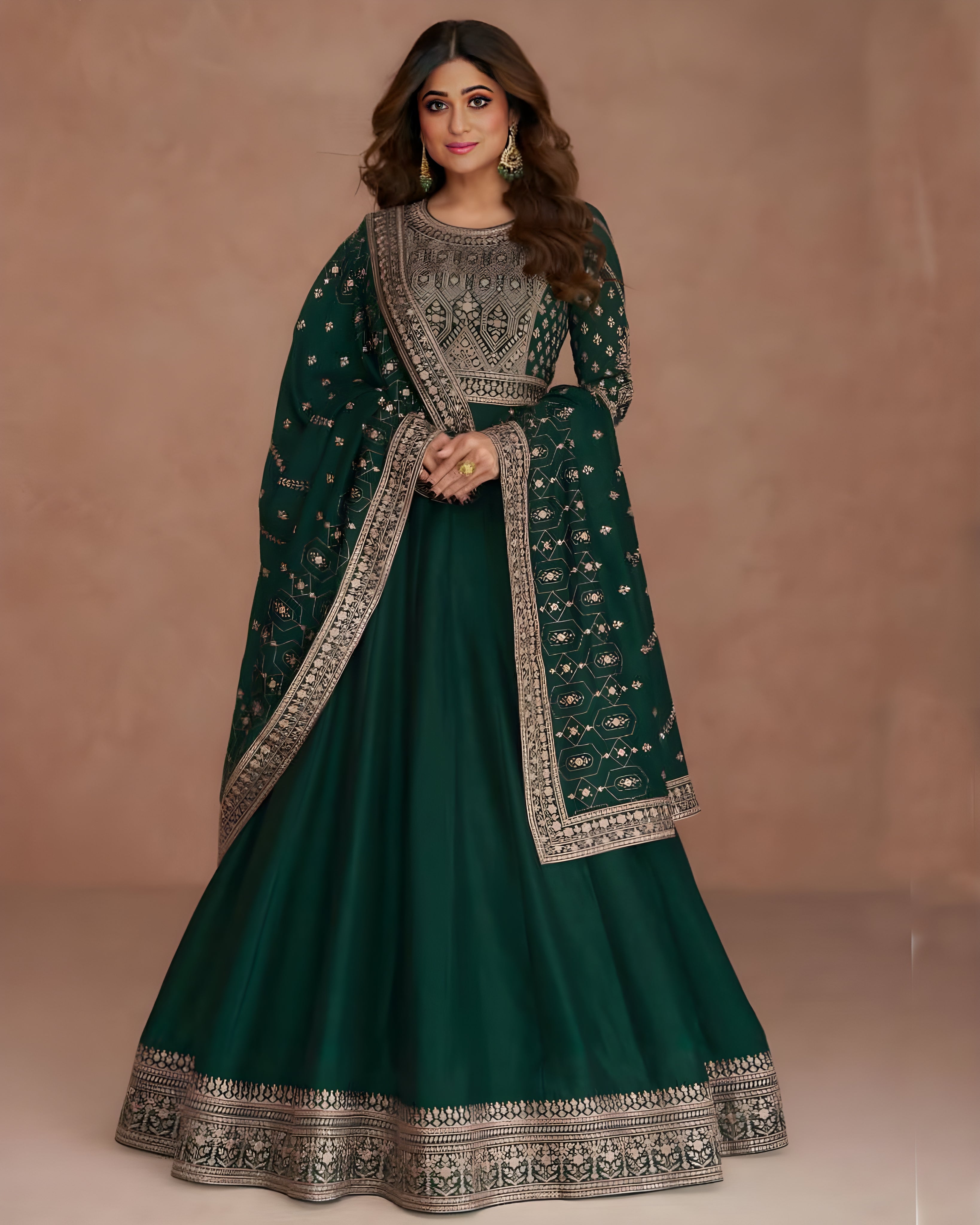 Premium Silk Embroidered Anarkali Suits Green - Sakhi Fashions