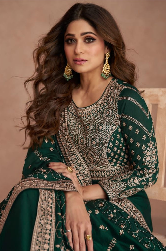 Premium Silk Embroidered Anarkali Suits Green - Sakhi Fashions