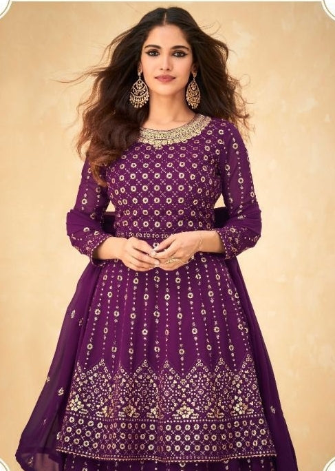Embroidered Georgette   Suits Purple - Sakhi Fashions
