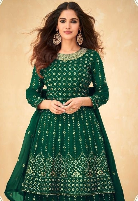 Embroidered Georgette   Suits Green - Sakhi Fashions