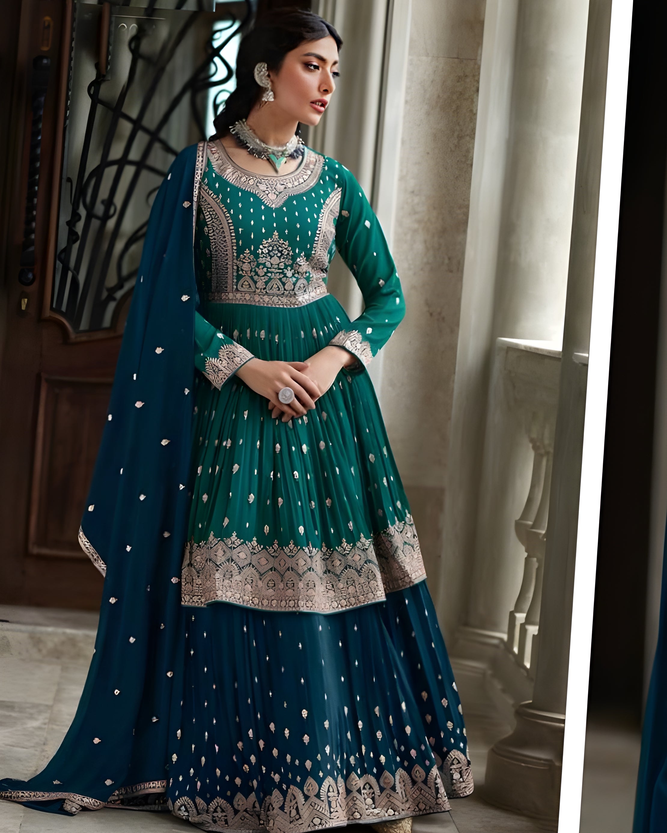 Embroidered Wedding Wear Salwar Suits Green - Sakhi Fashions