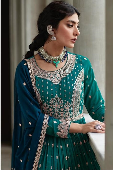 Embroidered Wedding Wear Salwar Suits Green - Sakhi Fashions