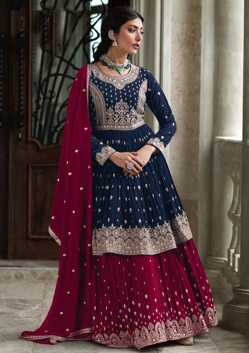 Embroidered Wedding Wear Salwar Suits Blue - Sakhi Fashions