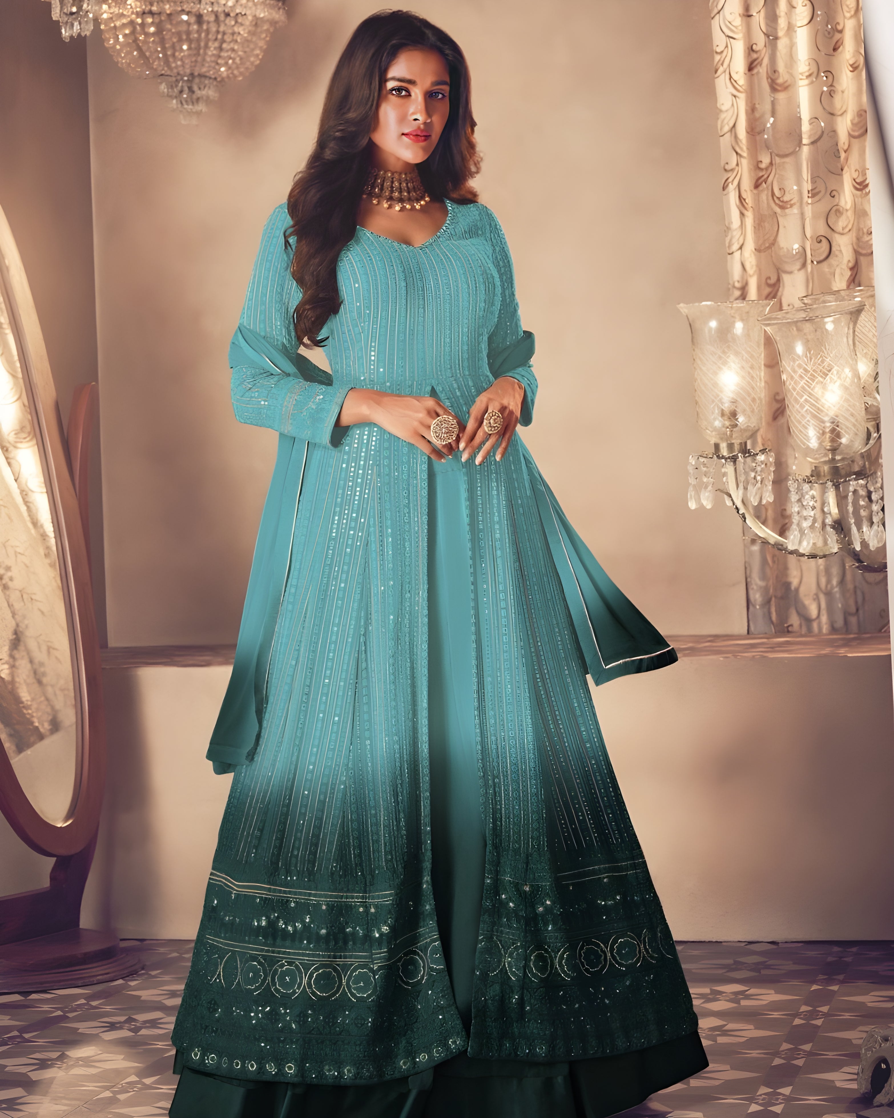 Georgette Embroidered Salwar Suits Blue - Sakhi Fashions