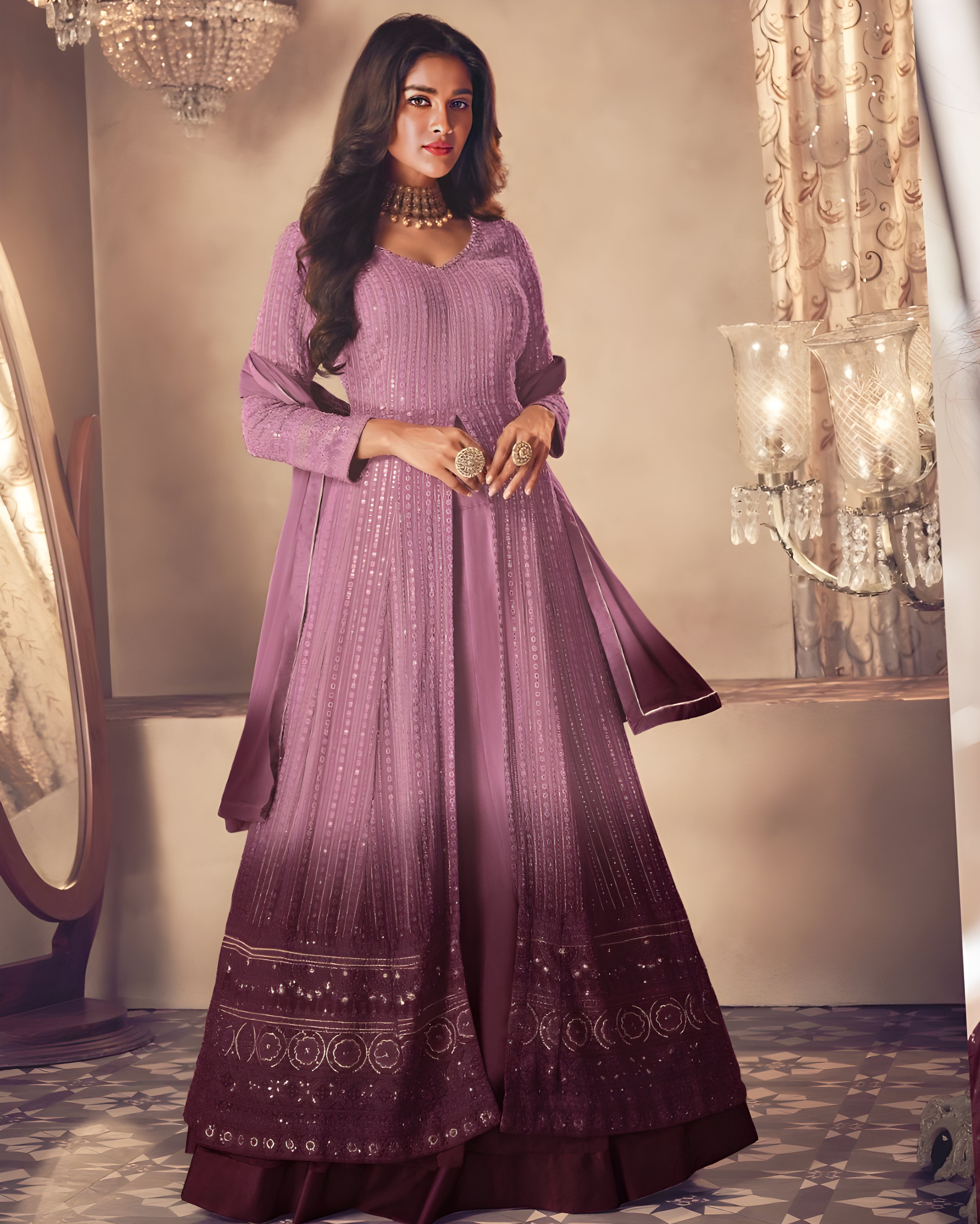 Georgette Embroidered Salwar Suits Wine - Sakhi Fashions