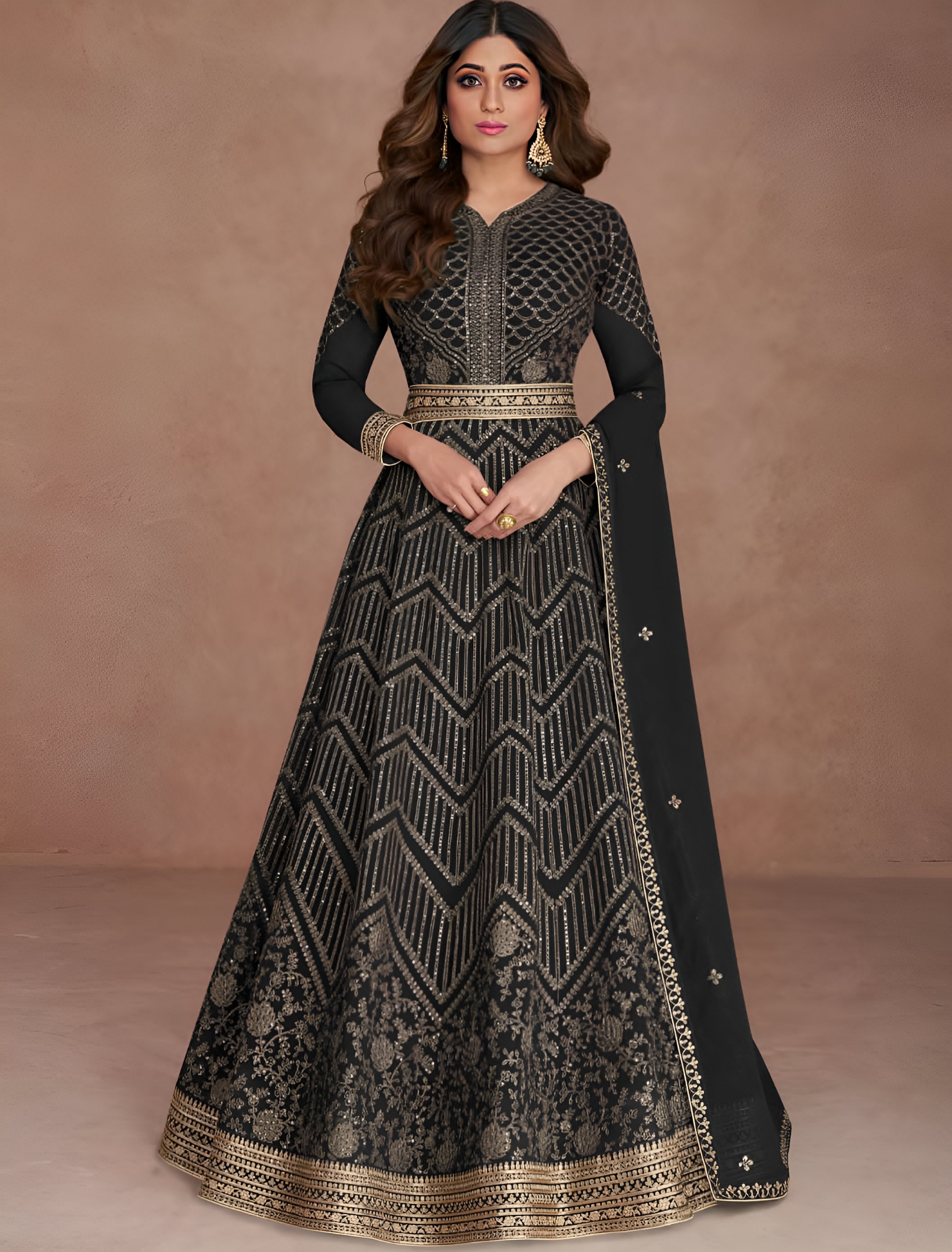 Sequin Embroidered Anarkali Gown Black - Sakhi Fashions