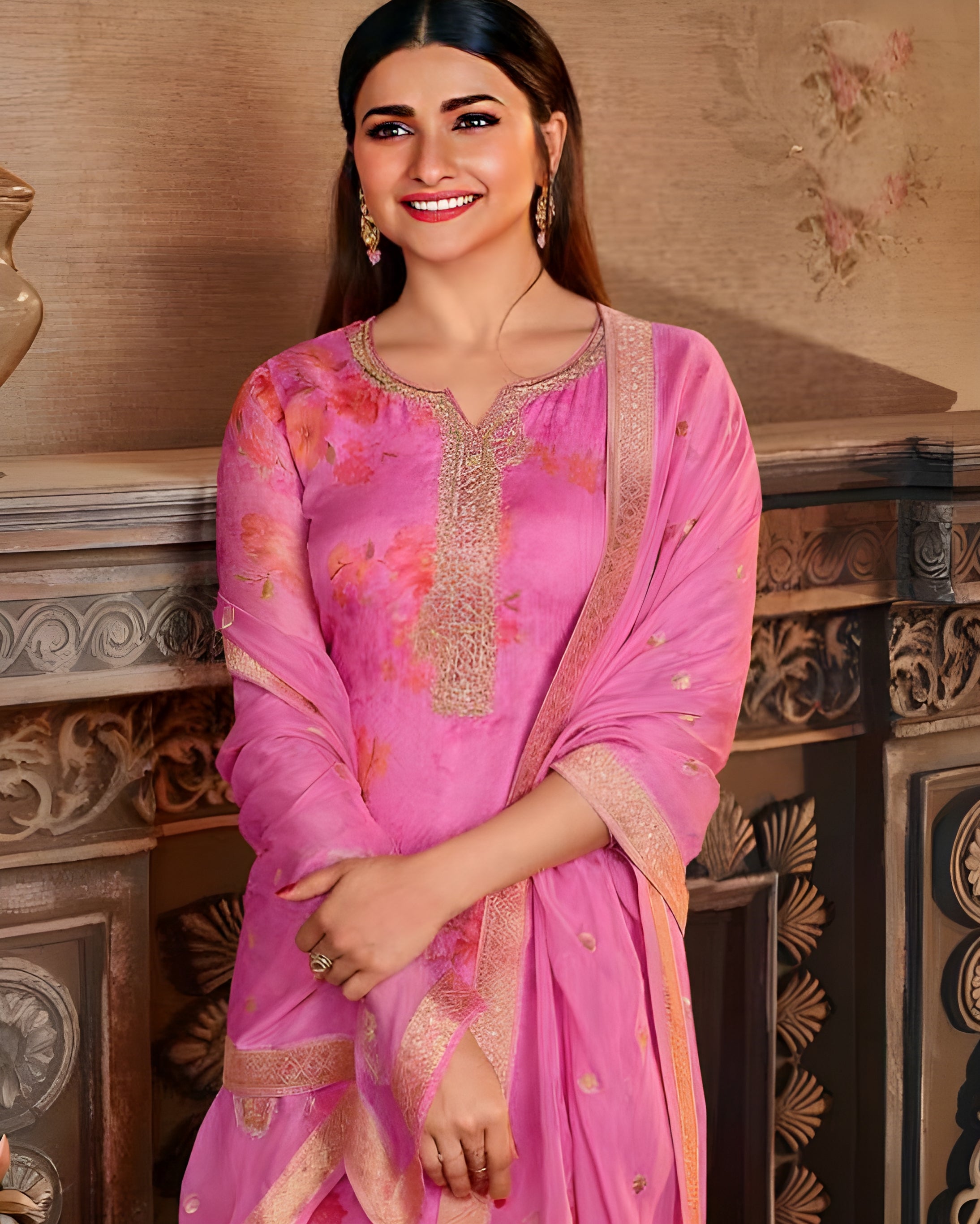 Organza Digital Print Salwar Suit Pink - Sakhi Fashions