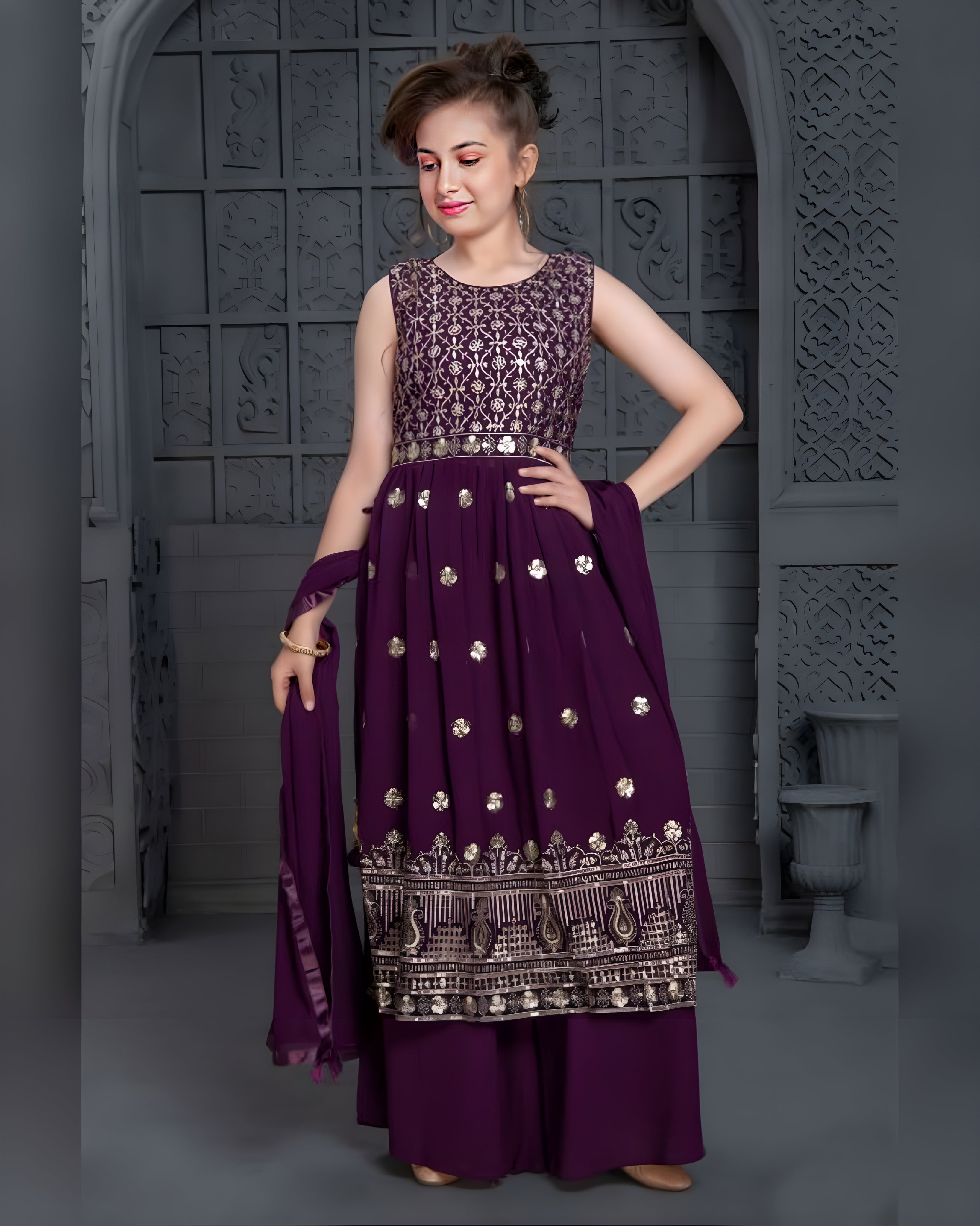 Embroidered Georgette Girls Sharara Suit - Sakhi Fashions