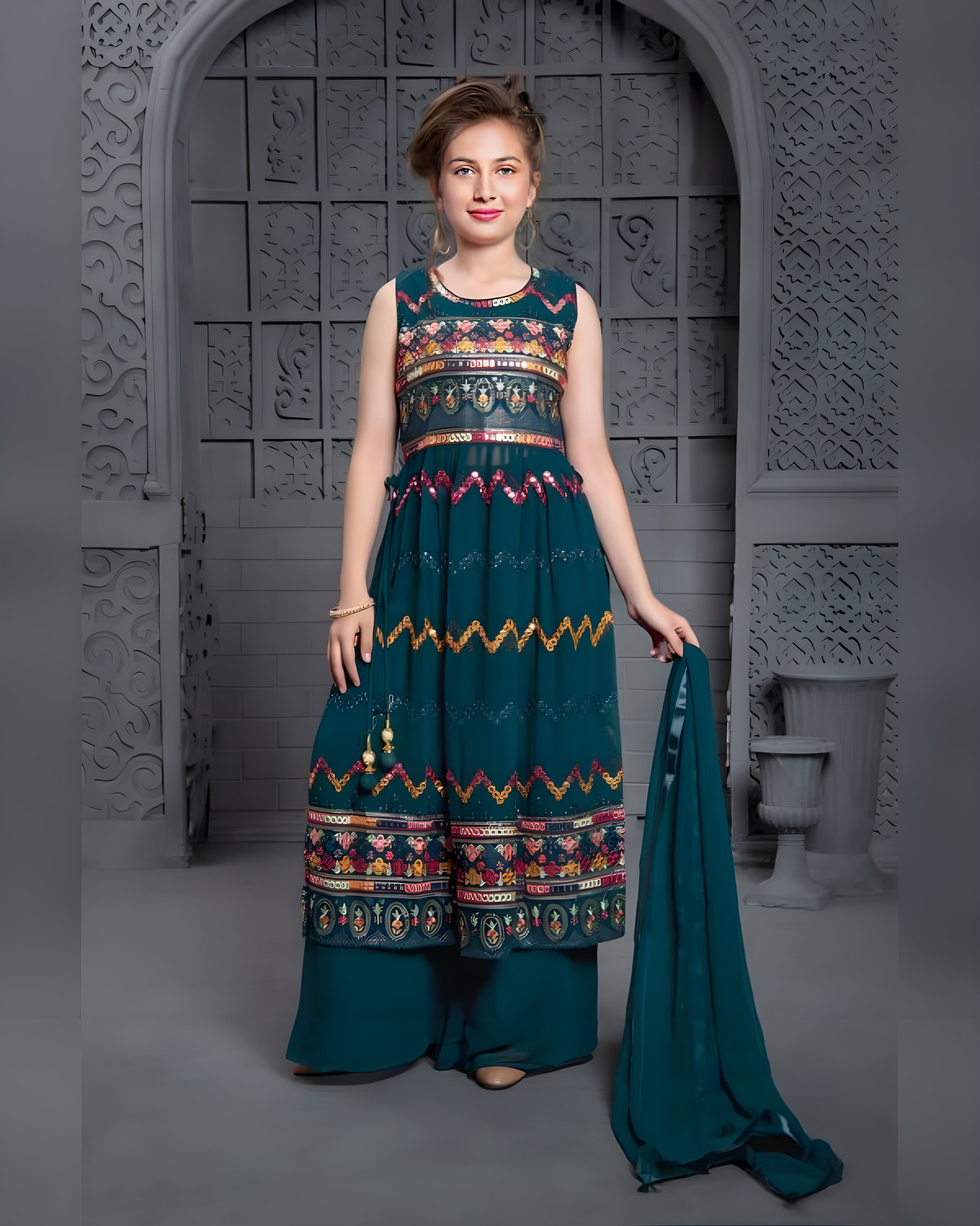 Embroidered Georgette Girls Sharara Suit - Sakhi Fashions