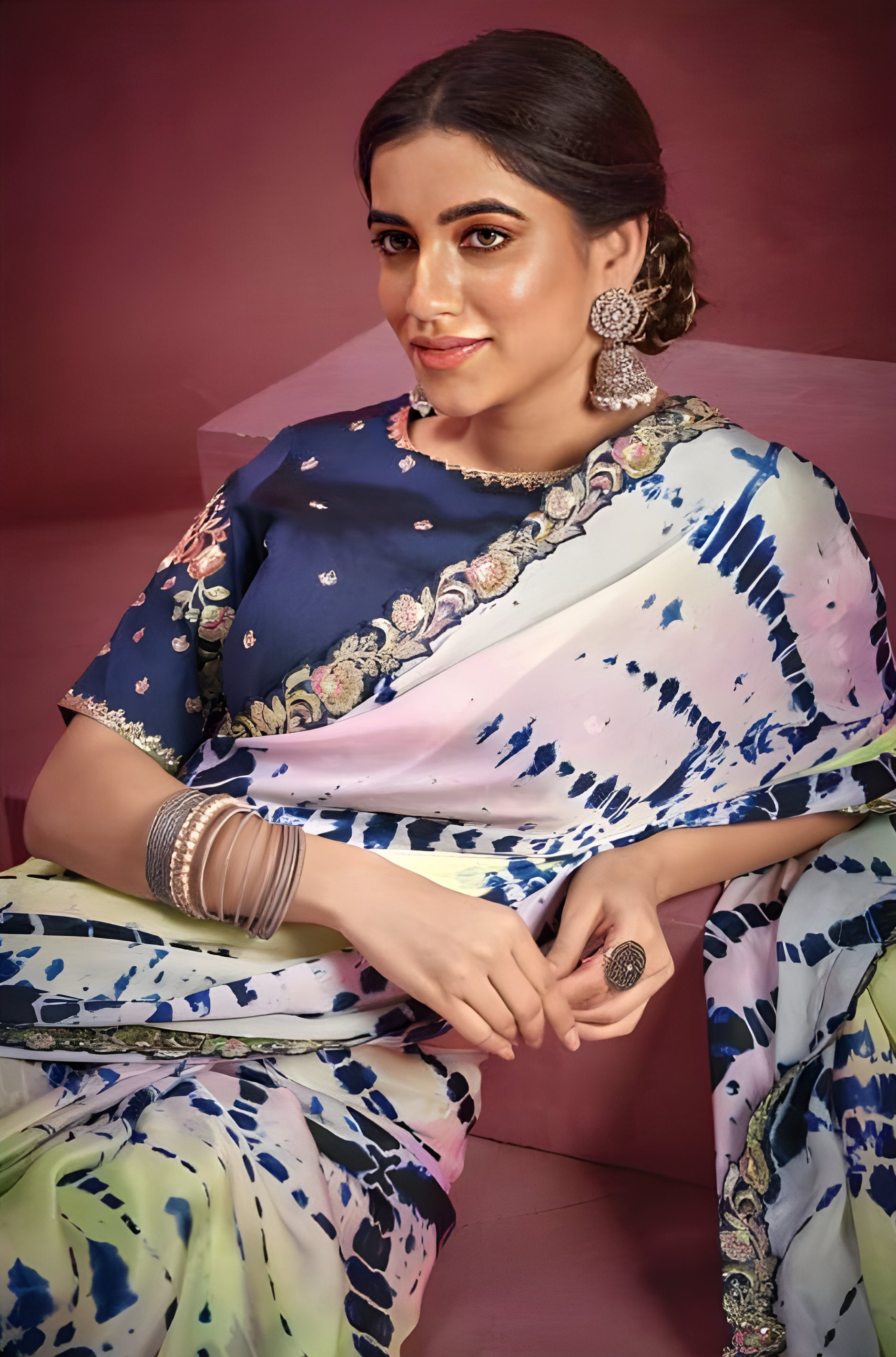 Embroidered Satin Georgette Designer Saree - Sakhi Fashions