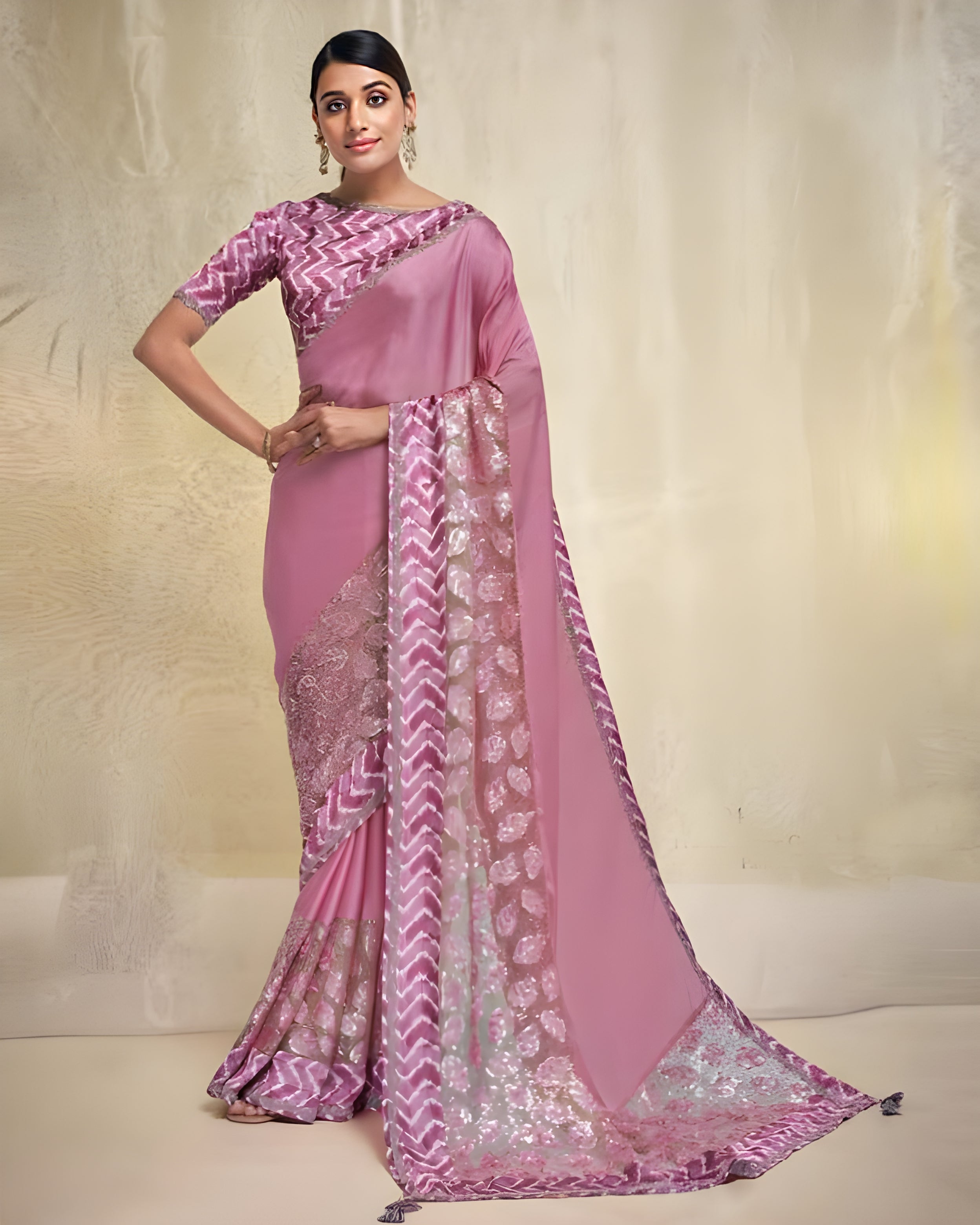 Embroidered Crepe Georgette Designer Saree - Sakhi Fashions