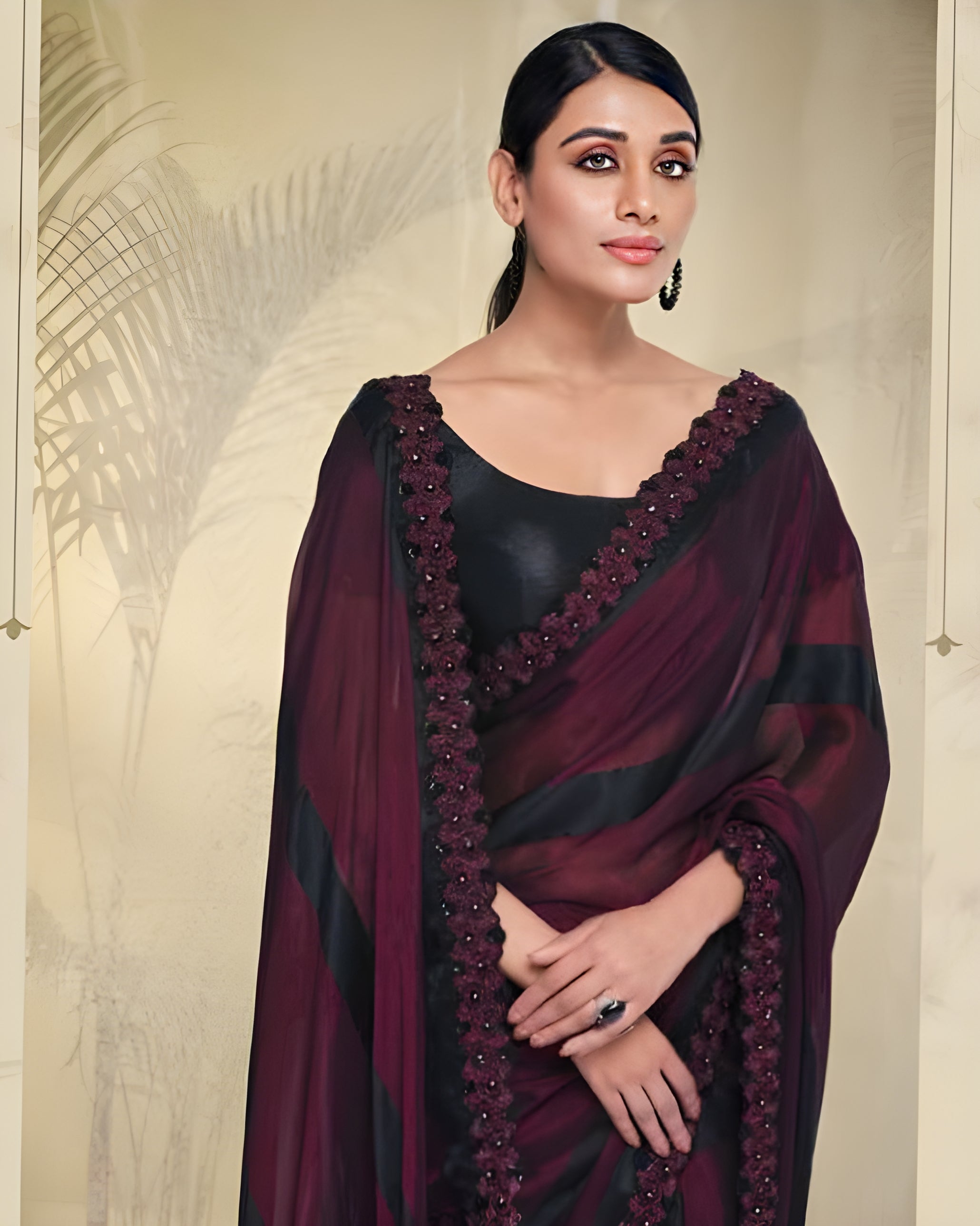 Embroidered Georgette Designer Saree Maroon - Sakhi Fashions